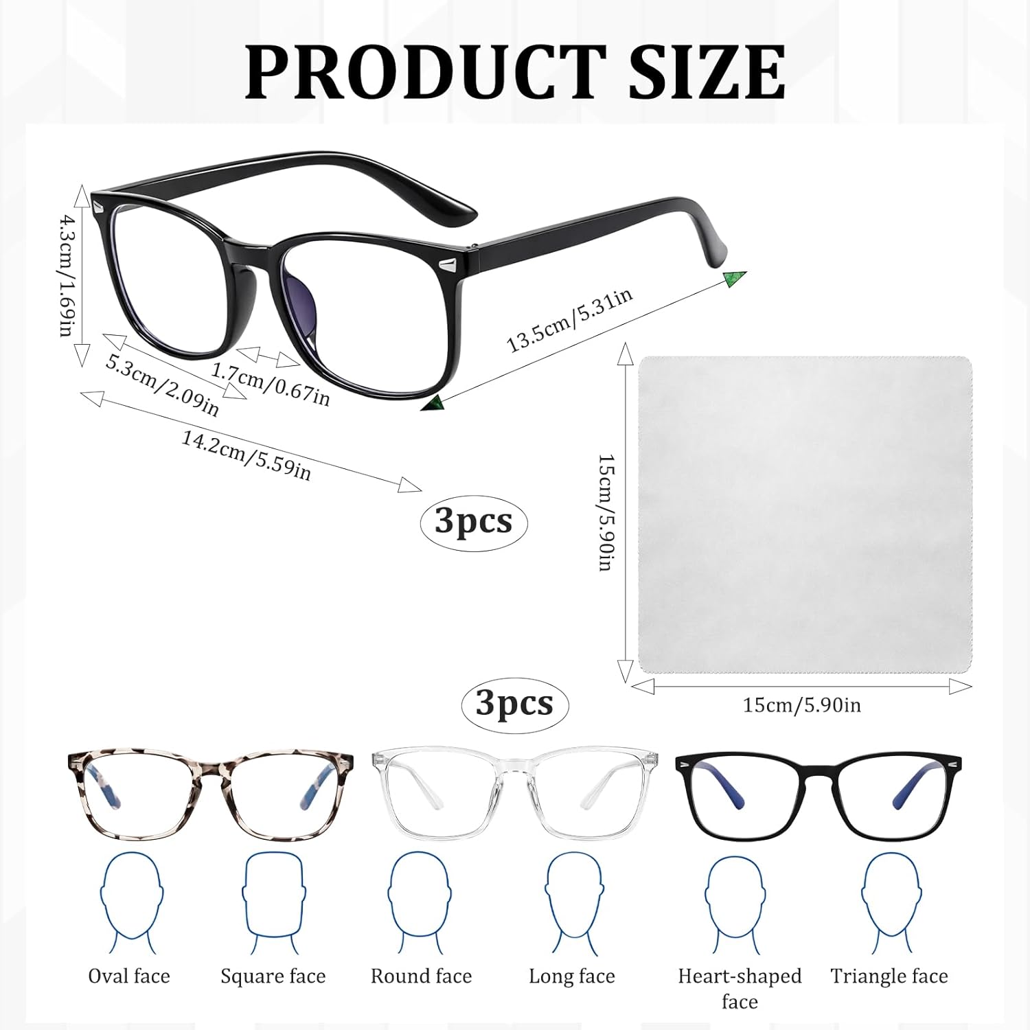 6PCS Blue Light Glasses Set, Fake Glasses, Blue Light Glasses Womens And Mens, With Cleaning Cloths, Fashionable Accessories For Computer Games, Office Work, Screen Use And Daily Outfits - Image 2