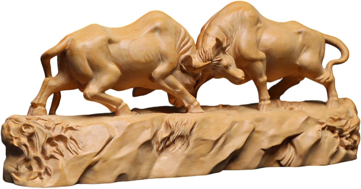 Bull Statue Feng Shui Wall Street Bull Statue,Miniature Boxwood Bull Home Decor, Stock Market Charging Bull Sculpture