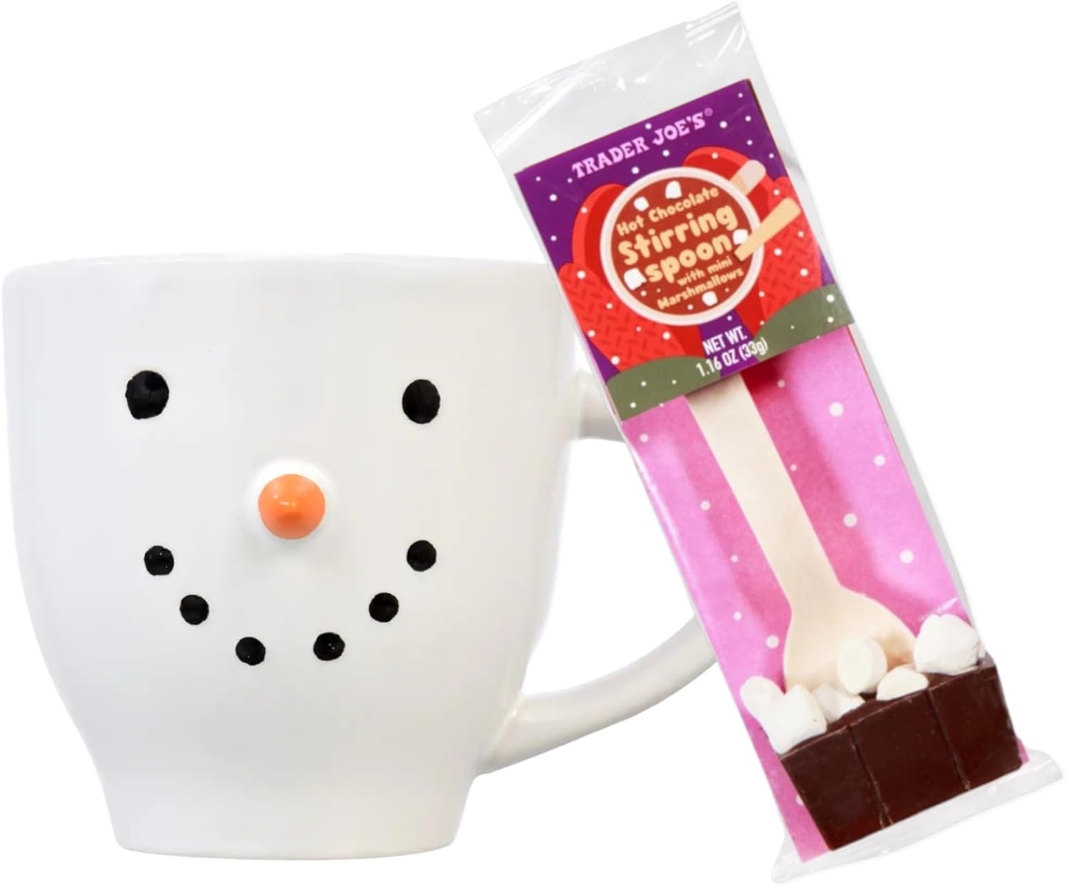 Charmed By Dragons Adorable Large Coffee Mug and Trader Joe's Hot Cocoa Stirring Spoon Boxed Gift Set (Snowman)