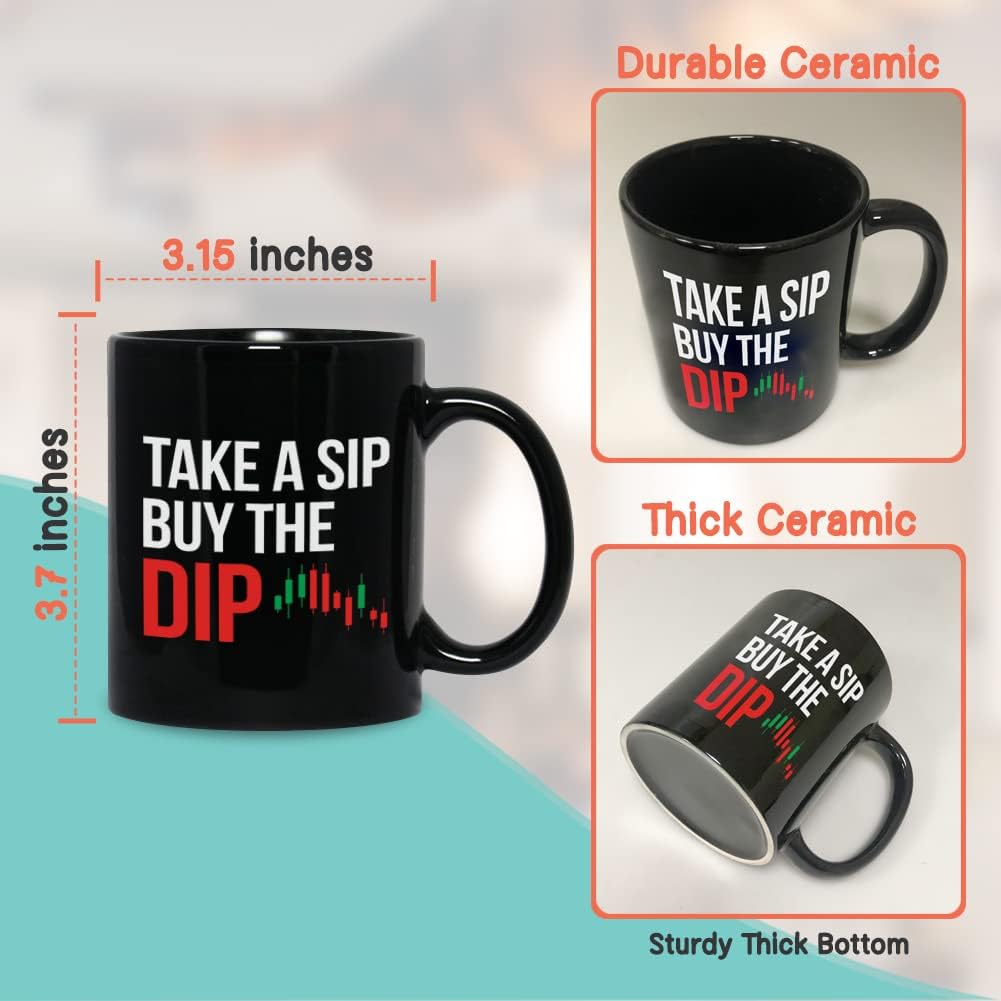 Bubble Hugs Stock Trader Coffee Mug 11 oz, Take A Sip Buy The Dip Stock Market Gift Cup Funny Idea for Traders Brokers Financial Adviser Investor, Black - Image 4
