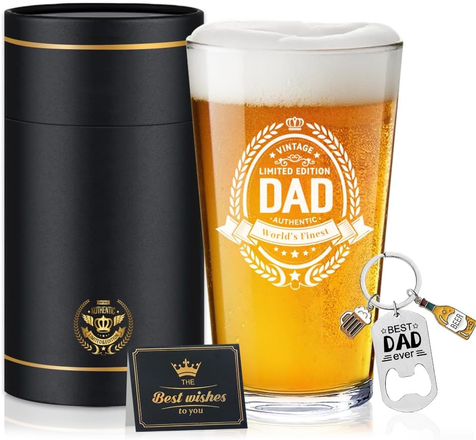 Dad Birthday Gift Beer Glass,Father’s Day Present,Christmas Gifts for Dad, Daddy Birthday Idea,Beer Glass for Men,Gifts for Him,Gift Sets for Men