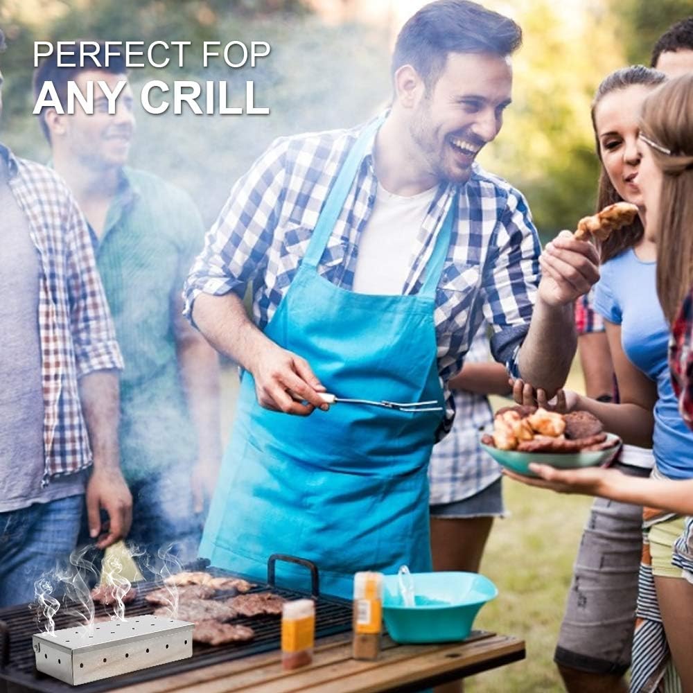 Smoker Box for BBQ Grill Wood Chips -Smoker Grill Accessories - Charcoal & Gas Barbecue Meat Smoking with Hinged Lid - Best Grilling Accessories & Utensils Gift for Dad - Image 4