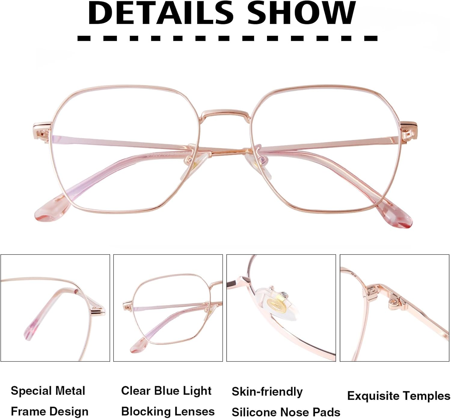 Blue Light Blocking Glasses Retro Hexagonal Metal Frame Gaming Glasses Anti Glare Glasses - Image 3