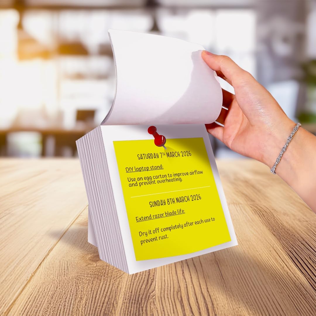 2026 Daily Life Hacks Desk Calendar – Peel-Off Smart Tips & Tricks – Ideal Birthday Gift for Adults & Coworkers, Birthday Idea Mother's Day Gifts – With Stand & UK Dates - Image 5