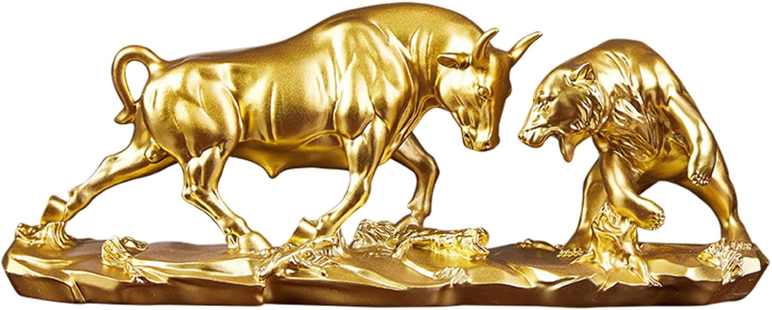 Gold Bull Statue for Finance Office, Wall Street Bull for Stock Market Gifts & Forex Accessories, Symbol of Wealth and Prosperity, Perfect for Investors and Traders