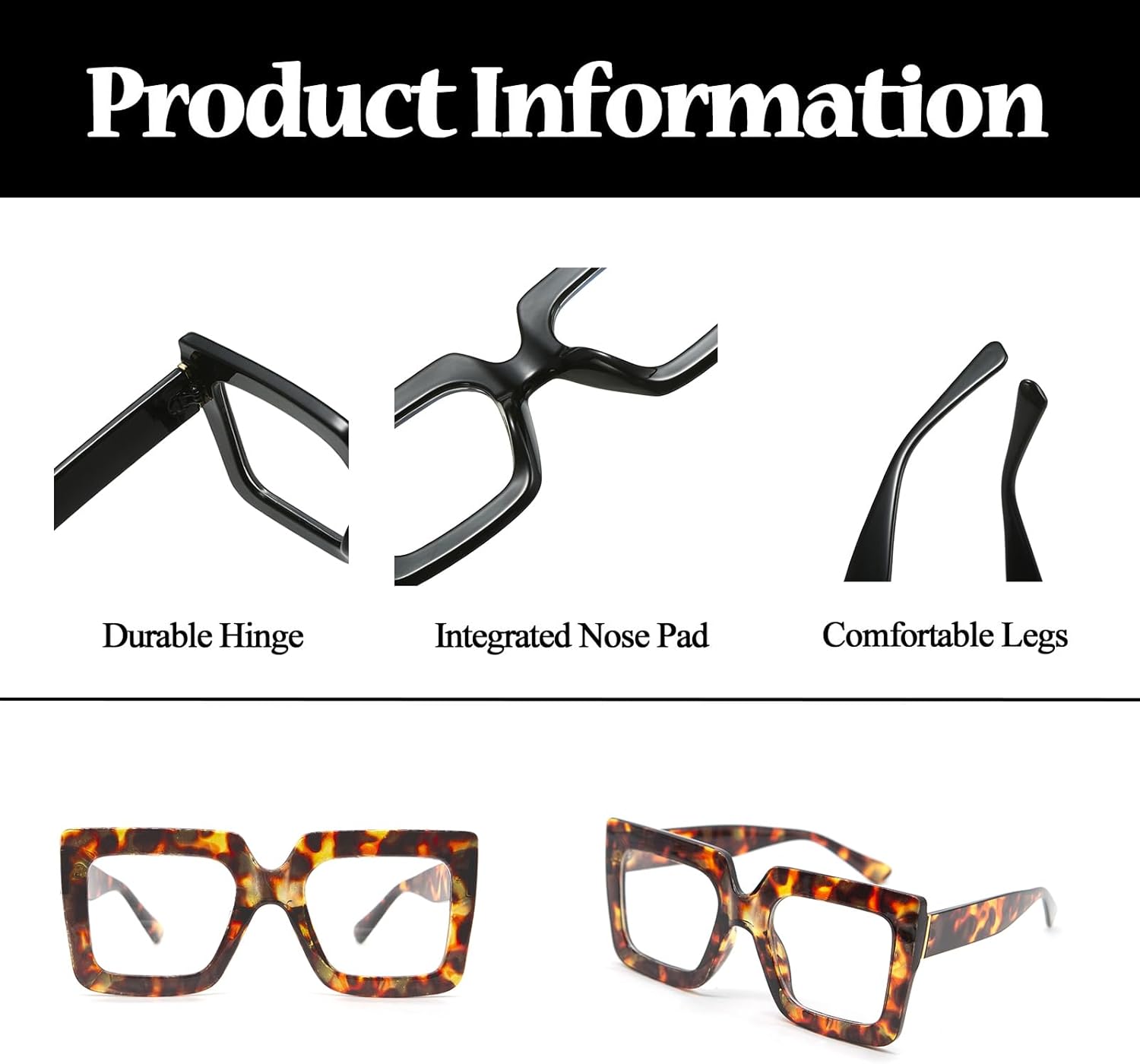 LJCZKA Blue Light Blocking Glasses for Women Oversized Square Anti Blue Light Glasses Big Thick Frame Chunky Computer Gaming Anti Glare Eyeglasses - Image 4