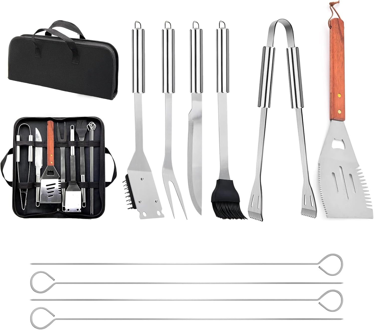 11Pcs BBQ Tool Set with Storage Bag – Stainless Steel BBQ Accessories for Grilling, Camping, Picnics – Complete BBQ Utensil Set Gift for Men, Fathers Day, Outdoor Barbecue Tools