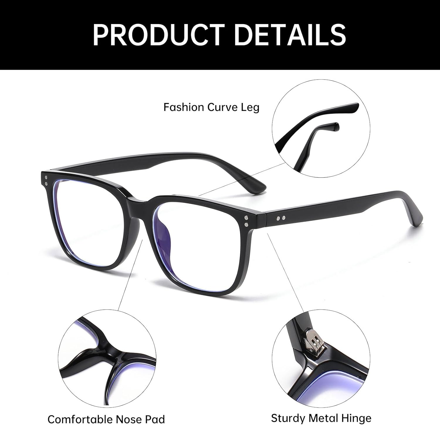 YAMEIZE Rectangle Blue Light Blocking Glasses - Classic Style Square Blue Light Eyeglasses for Women Men Anti Blue Light Glasses Anti Fatigue Computer Gaming - Image 6