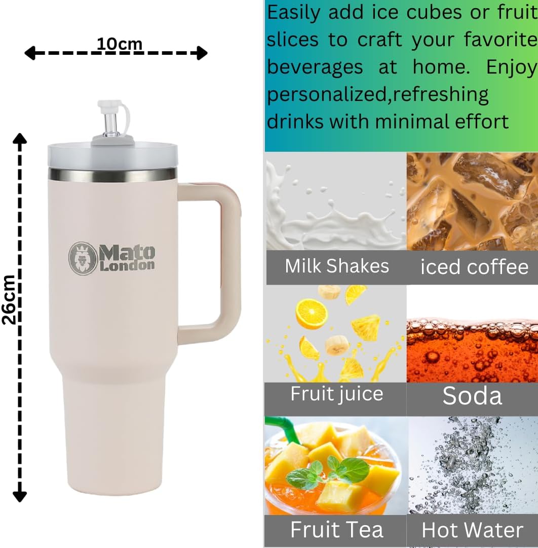 40oz Tumbler with Straw & Handle – Stanley Cup Style Double-Wall Stainless Steel | Leakproof, BPA-Free | Insulated Travel Mug for Hot & Cold Drinks | Reusable Lid & Accessories Included - Image 6