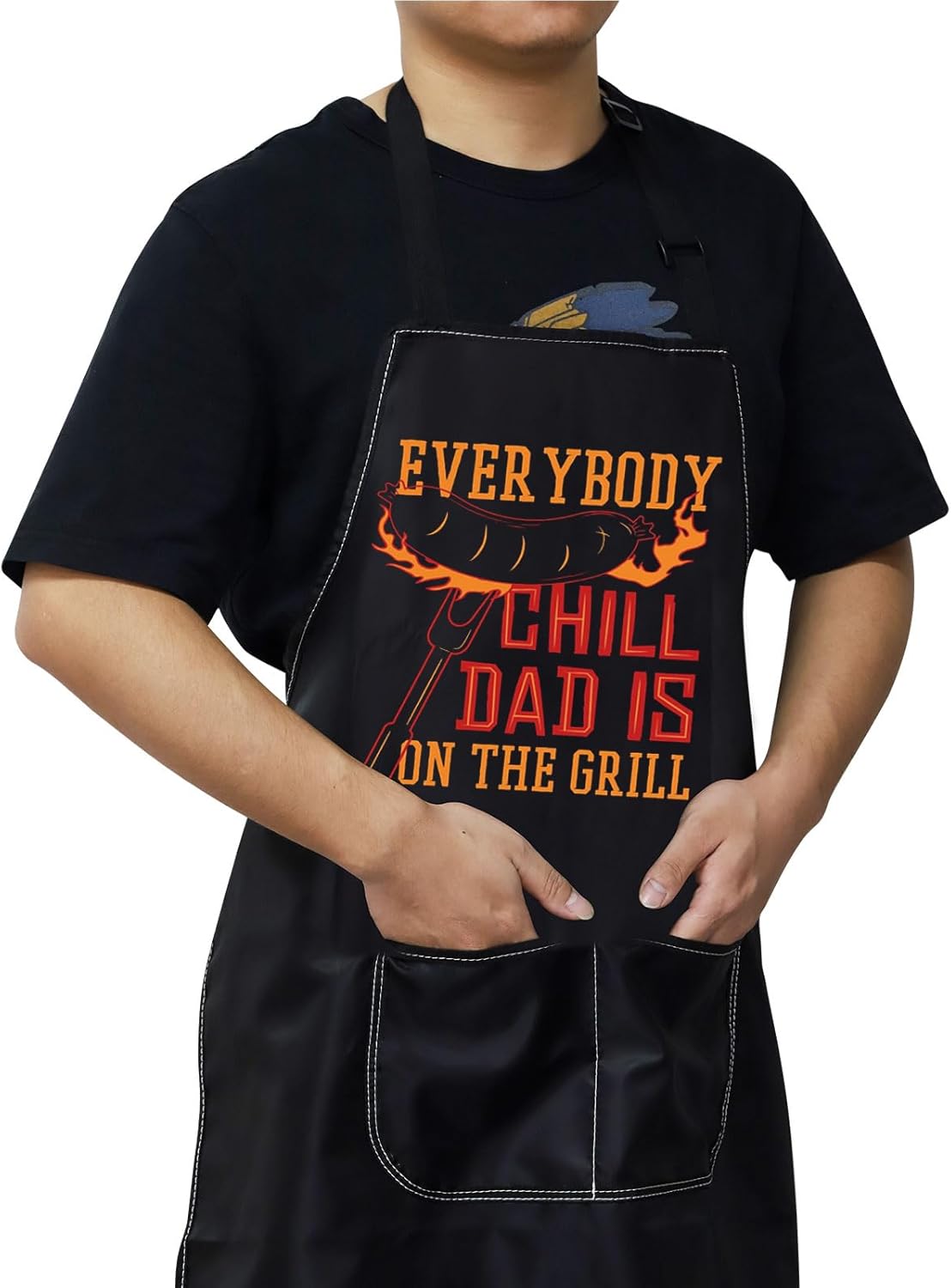WZMPA Grilling Dad Apron With Pockets Grilling Father Gifts Everybody Chill Dad Is On The Girll Apron For Daddy Grandpa - Image 5