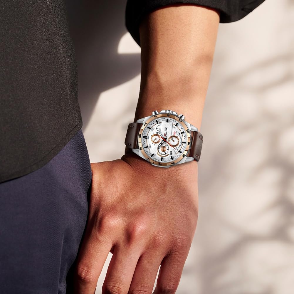 OFFCUP Mens Watches, 55MM Men's Chronograph Watch, Leather Analog Quartz Watch with Date Luminous, Business Casual Fashion Gents Wrist Watches Elegant Gift for Men - Image 7