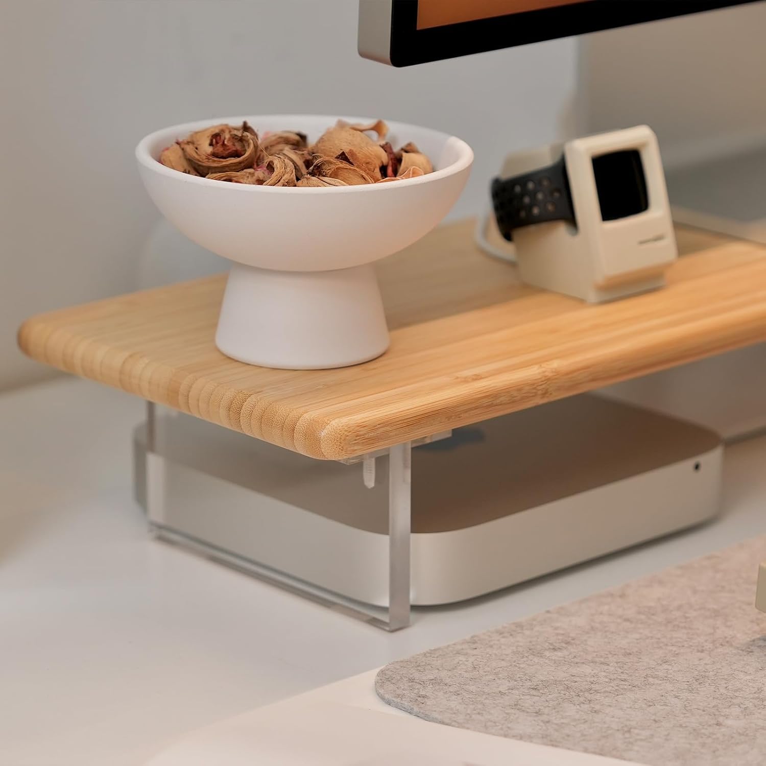 Bamboo Monitor Stand Riser with Acrylic Legs for Desk, 31.5 Inches Desktop Shelf Supports for PC Computer Monitor, Laptops, Printer, Speakers (Natural) - Image 5