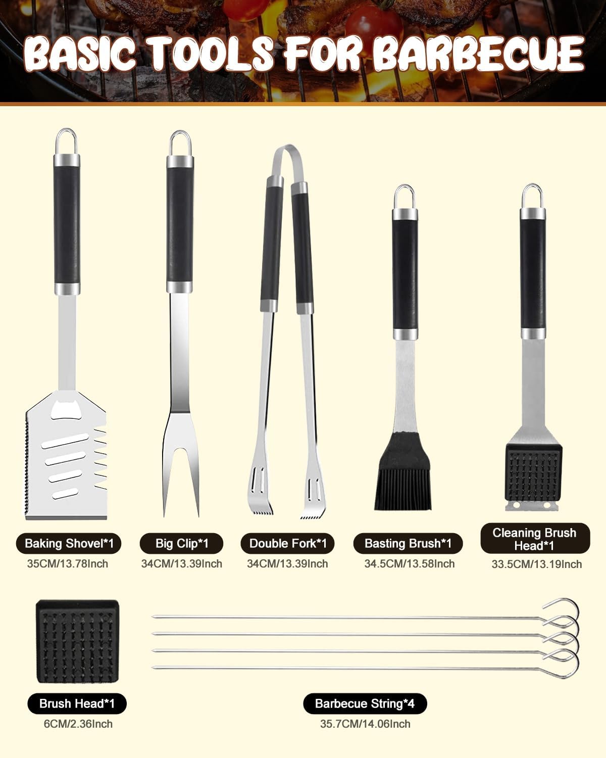 11pcs BBQ Grill Tool Set, Premium Stainless Steel BBQ Tools Set with Tools bag, Barbecue Tool Sets for Men Dad Gift, BBQ Gifts for Men, Travel, Outdoor, Camping, Backyard Barbecue - Image 2