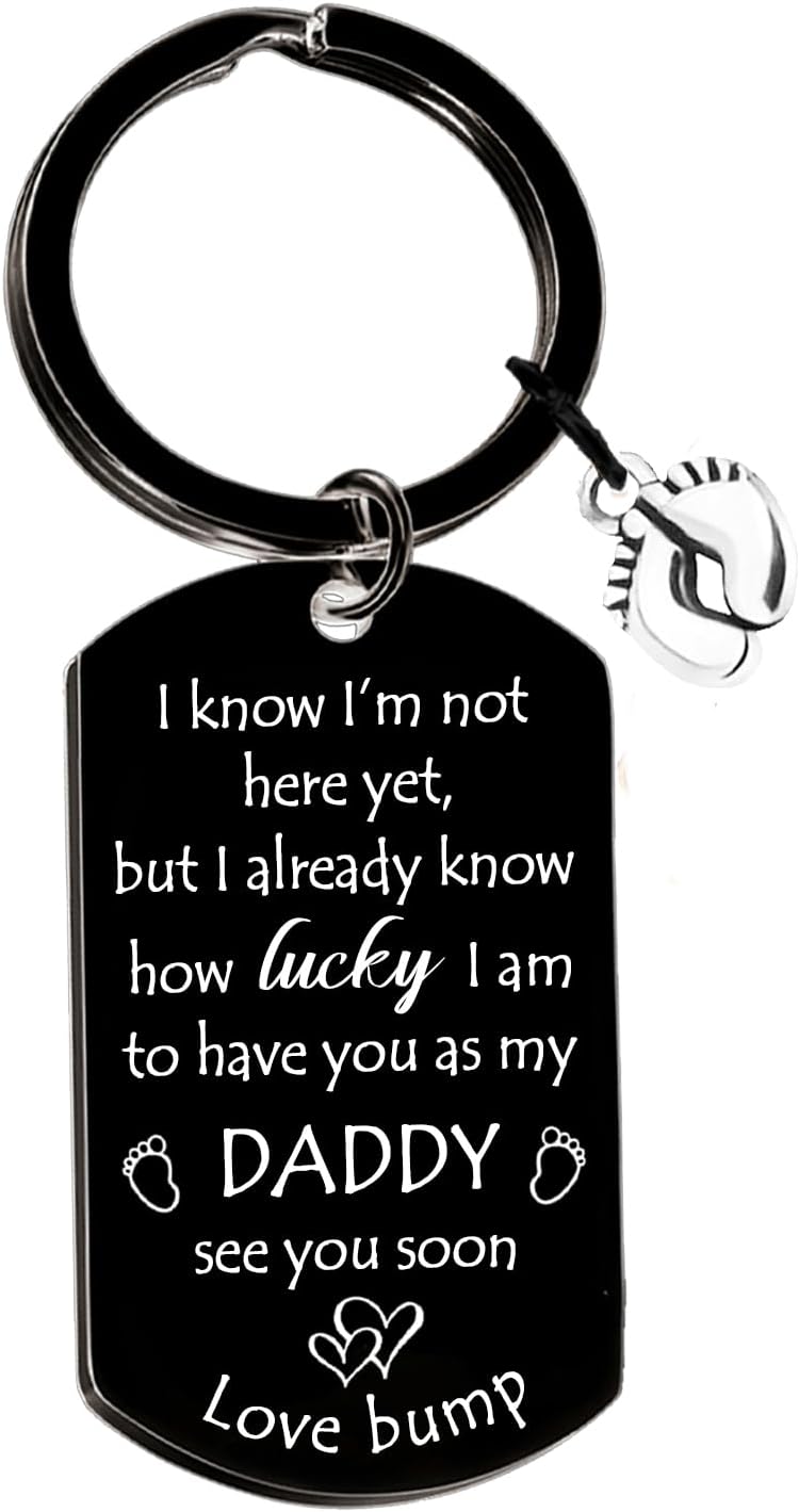 Daddy Dad to Be Gifts New Dad Keyring for Men - Black Stainless Steel Keychain with Personalized Engraving for New Fathers, Expectant Fathers