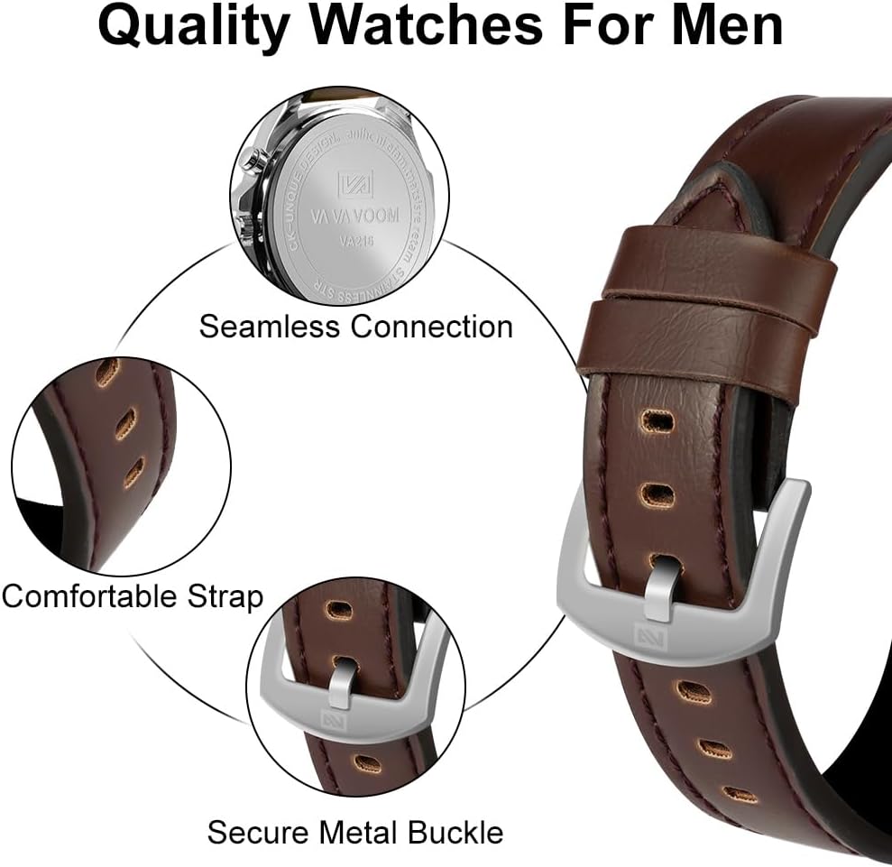 OFFCUP Mens Watches, 55MM Men's Chronograph Watch, Leather Analog Quartz Watch with Date Luminous, Business Casual Fashion Gents Wrist Watches Elegant Gift for Men - Image 5