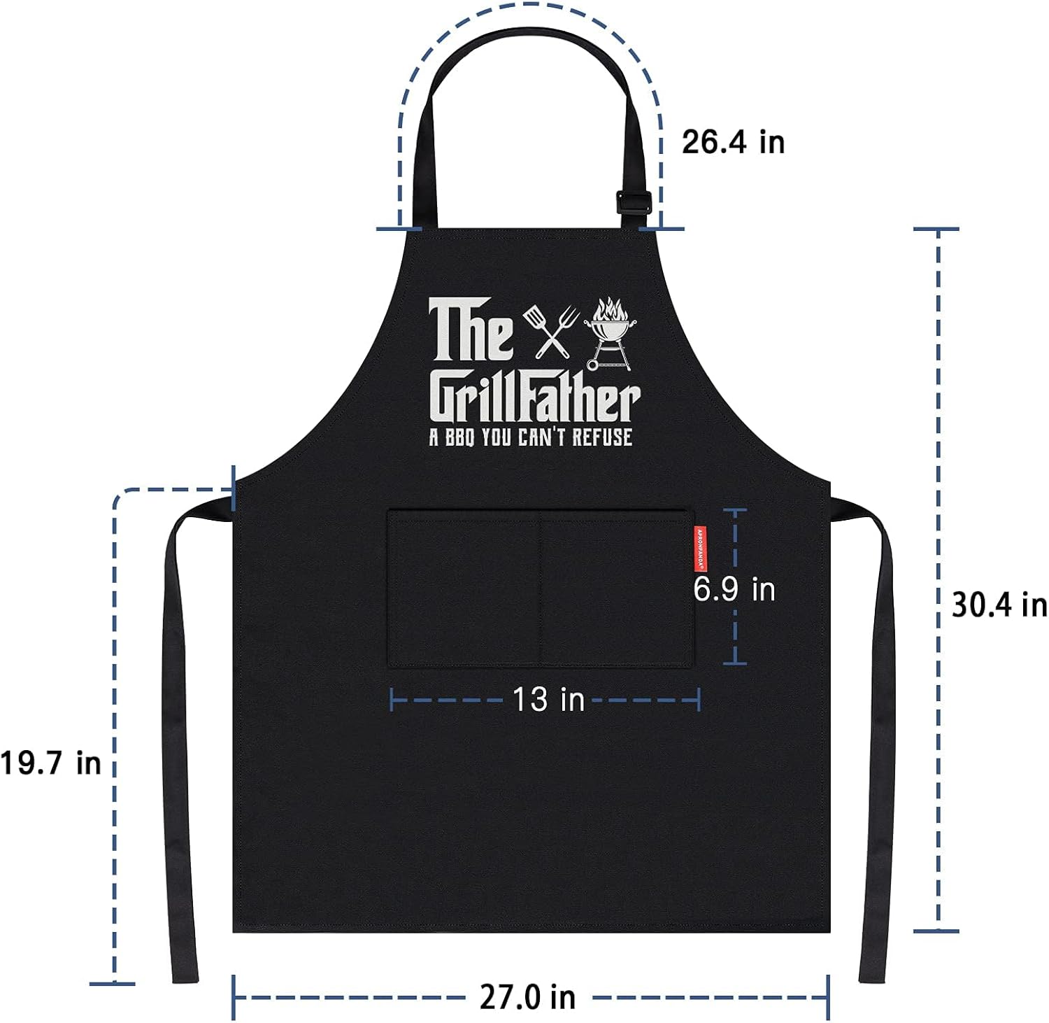 The Grill Father - BBQ Cooking Apron for Men, Funny Kitchen Apron with Pockets, Christmas Gifts for Men, Husband, Dad, Grandad Birthday Gifts - Image 3