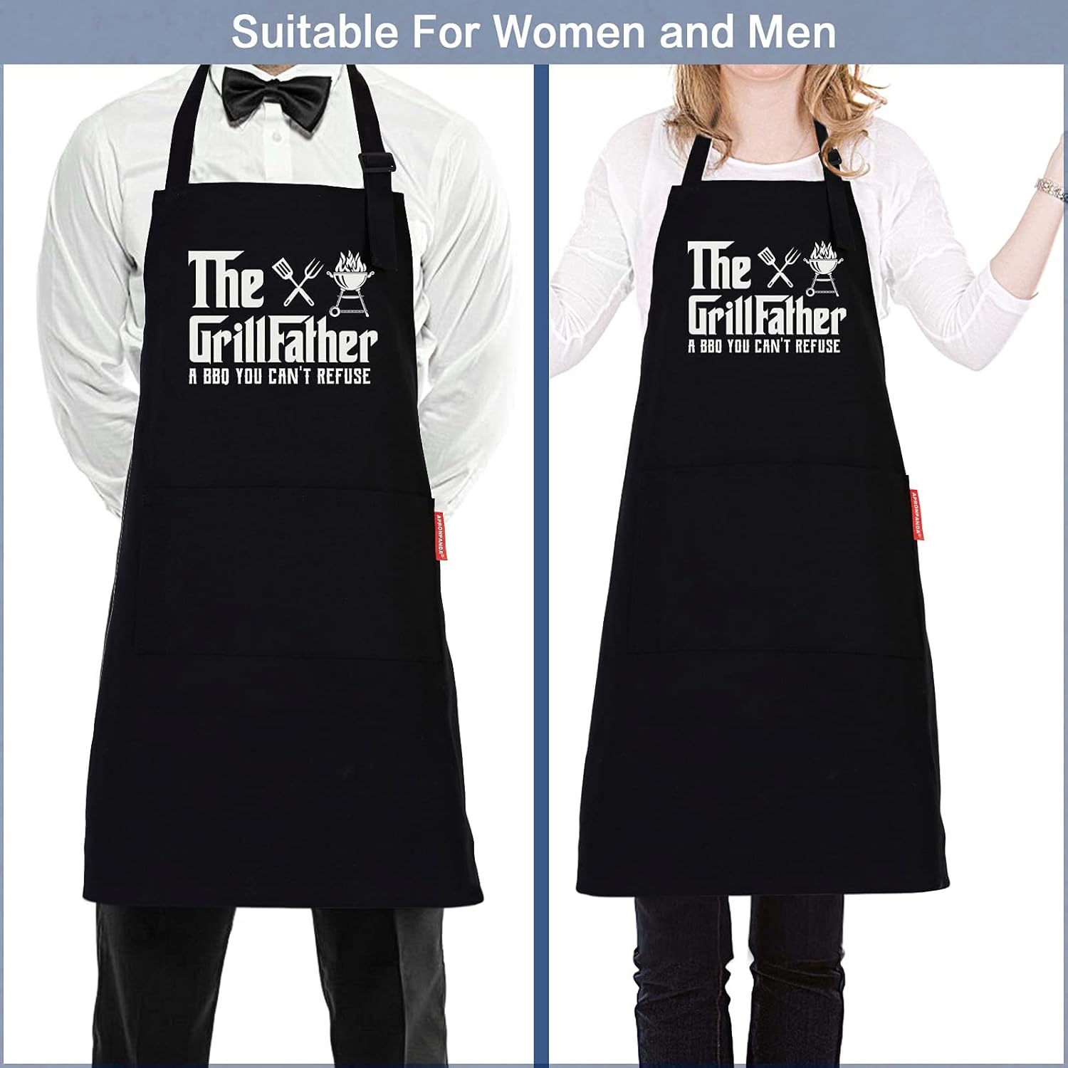 The Grill Father - BBQ Cooking Apron for Men, Funny Kitchen Apron with Pockets, Christmas Gifts for Men, Husband, Dad, Grandad Birthday Gifts - Image 4