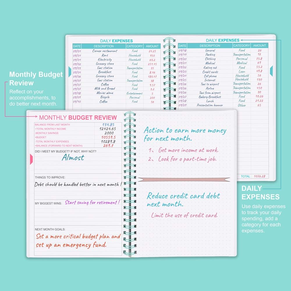 Budget Planner - Monthly Finance Organizer with Expense Tracker Notebook to Manage Your Money Effectively, Undated Finance Planner/Account Book, Start Anytime, 1 Year Use, A5, Teal - Image 3
