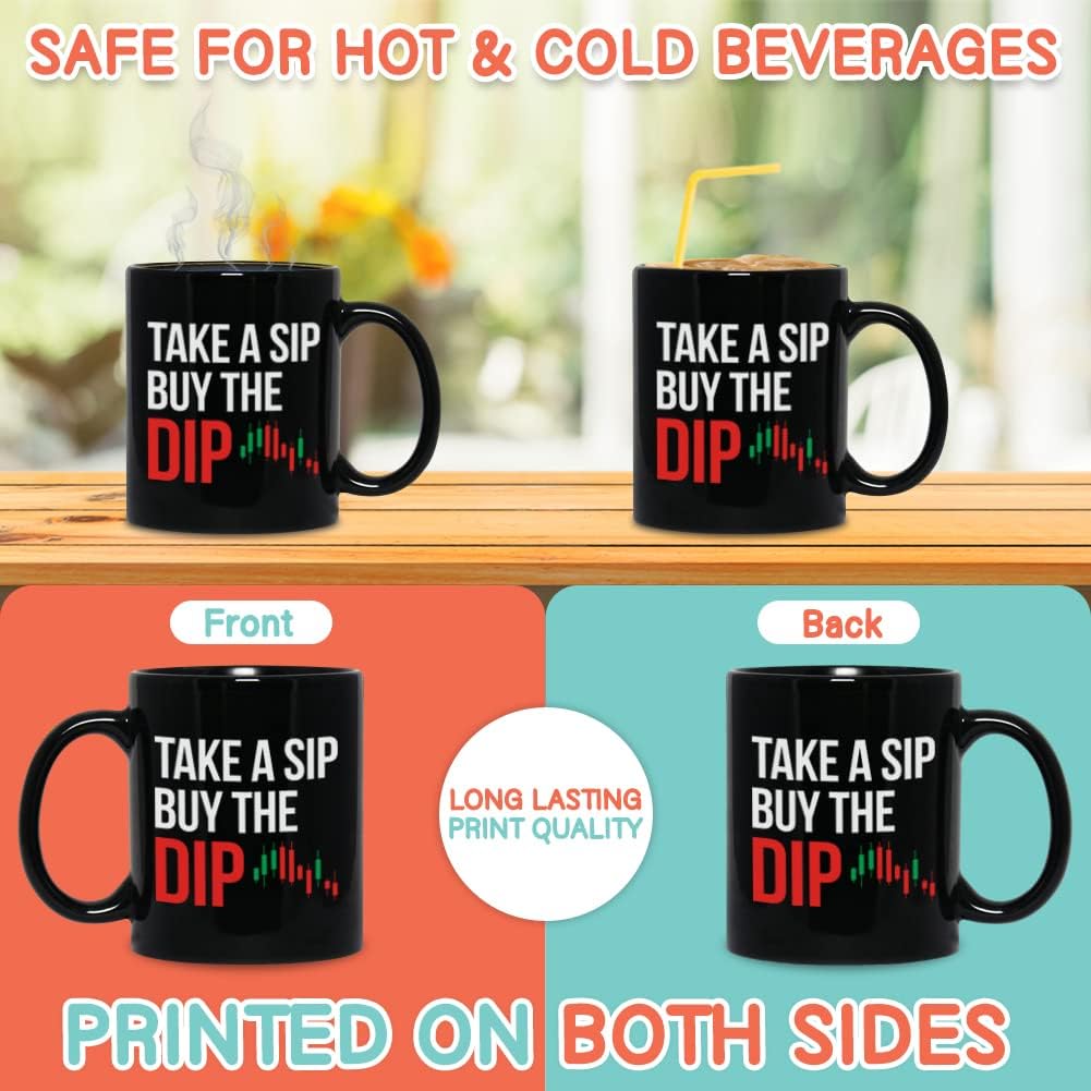 Bubble Hugs Stock Trader Coffee Mug 11 oz, Take A Sip Buy The Dip Stock Market Gift Cup Funny Idea for Traders Brokers Financial Adviser Investor, Black - Image 3