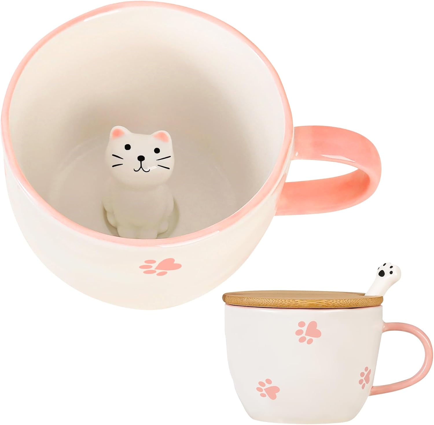 Gifts for Women Cute Cat Coffee Mug Tea Cup with Spoon Lid Kawaii Stuff Funny Cool Mugs Christmas Xmas Valentine's Mother's Day Halloween Birthday Gifts for Her Wife Mum Grandma Girls Teacher Friend