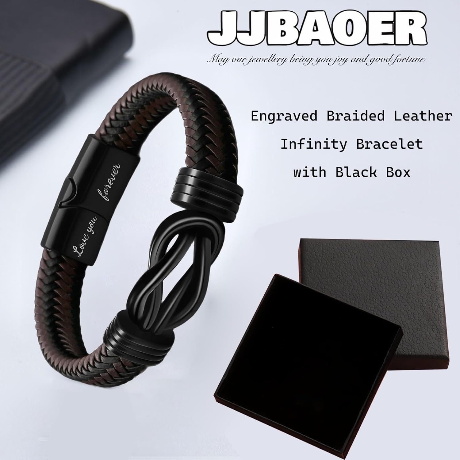 To My Husband Bracelet, Infinity Knot Braided Leather Wristband Engraved Love You Forever | Perfect Anniversary, Valentine's Day, Birthday Gift for Husband from Wife - Image 2