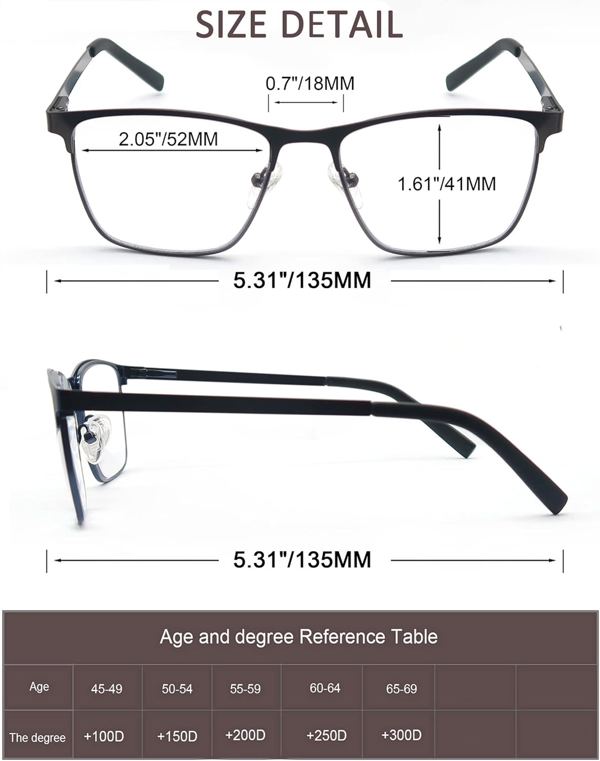 MODFANS 3-Pack Reading Glasses Men Blue Light Blocking Metal Frame Rectangle Style Stainless Steel Material Spring Hinges Includes Computer Readers - Image 4