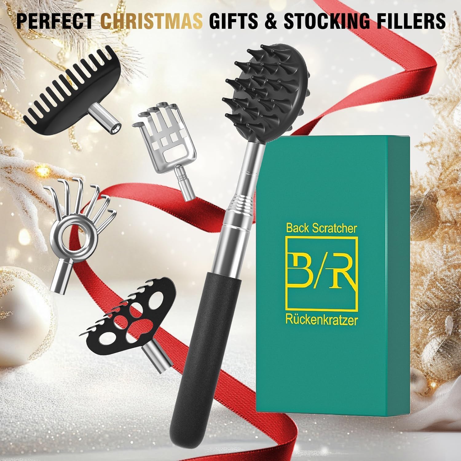 Telescoping Back Scratcher with 5Pcs Detachable Scratching Heads, Birthday Valentines Gifts for Him Men Dad Back Scratcher for Men/Women - Image 8