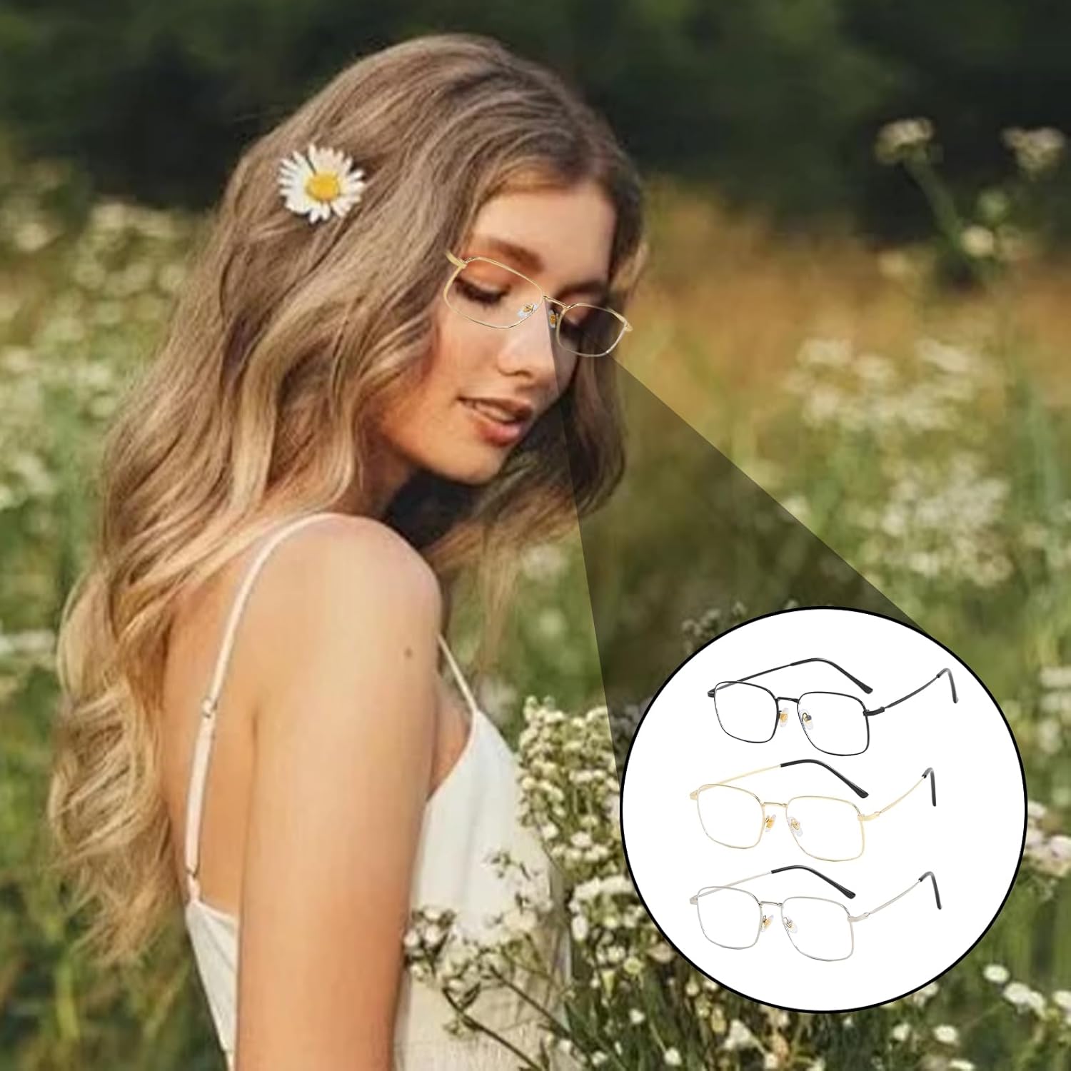 Fashionable Rectangles Frame Eyeglasses with Clear Lens for Work Study Reading Blue Light Prevent Glasses Frame Eyeglasses for Adult - Image 2