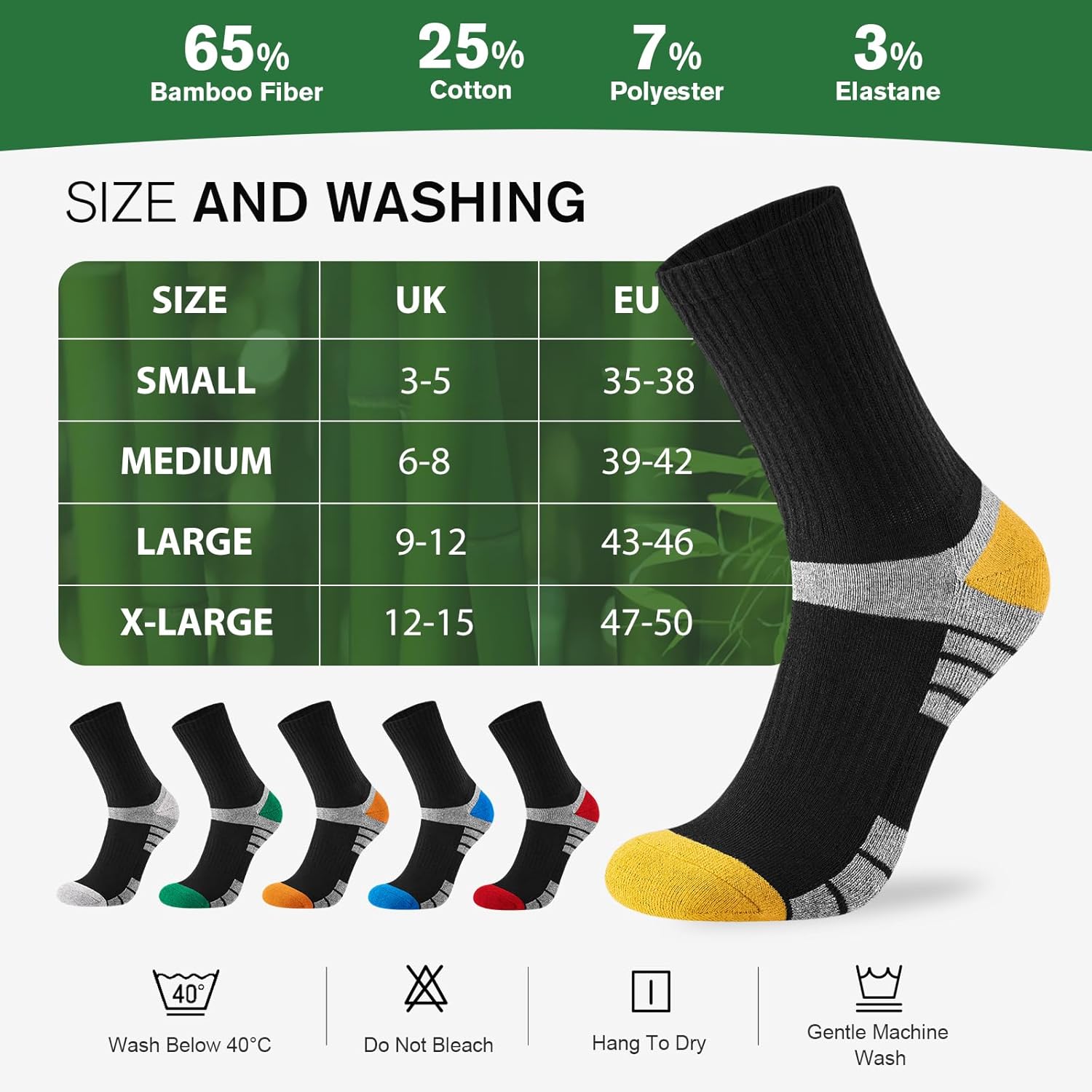 Mens Bamboo Socks, Wicking Breathable Cushioned Sports Socks for Hiking Walking Athletics Working Running Trekking Cycling, Men Women, Outdoor Anti Blister Crew Seamless Sock Gifts 6 Pairs - Image 8