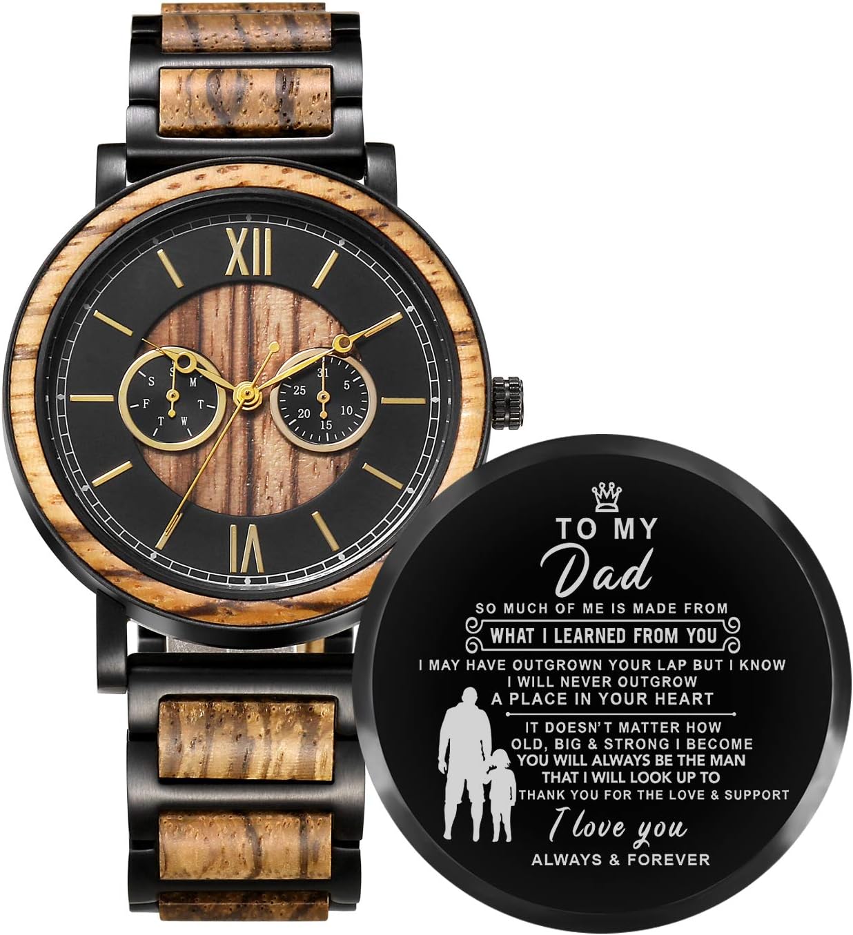 Kenon Engraved Wooden Watch Gift for Husband Boyfriend My Man Fiancé, Customized Personalized Wood Watches for Men Valentine's Day Anniversary Birthday Gift