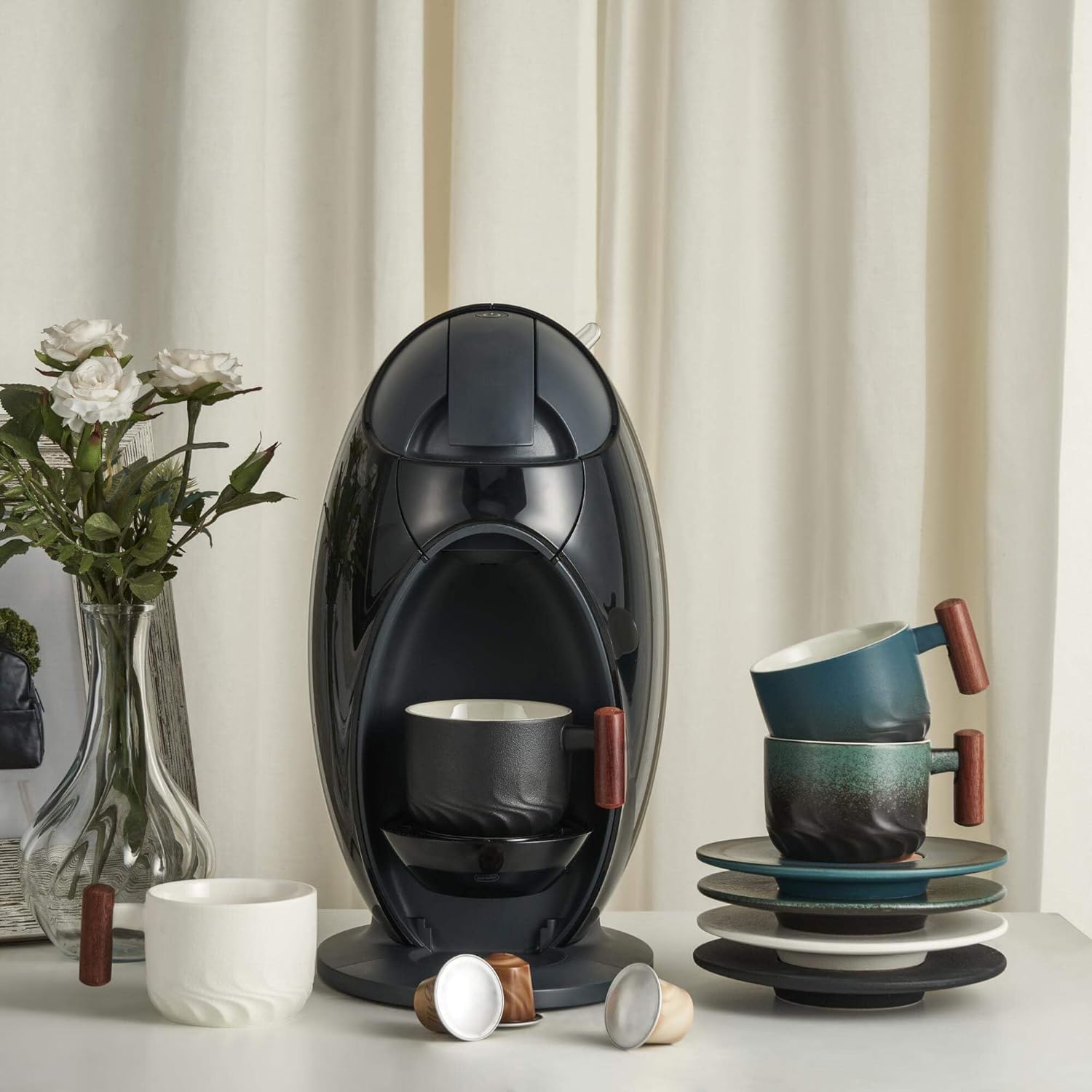 170ml Ceramic Espresso Mugs with Wooden Handle, Demitasse Cups for Latte Cappuccino, Tea Cups Set of 4 Assorted Color - Image 3