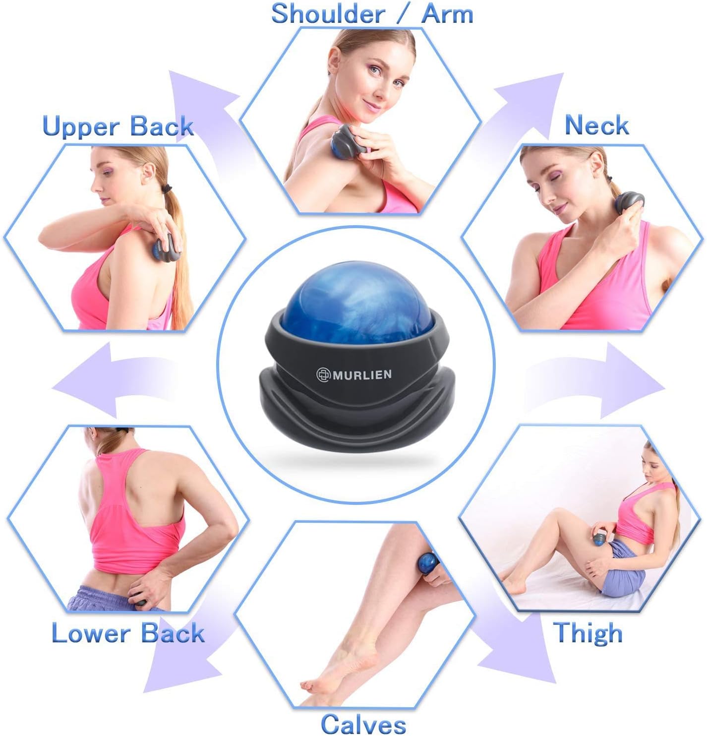 Massage Roller Ball, Tight and Sore Muscles Relief, Manual Massager, Alleviating Shoulder, Arms, Back, Legs, Calves or Muscle Tension - Blue - Image 4