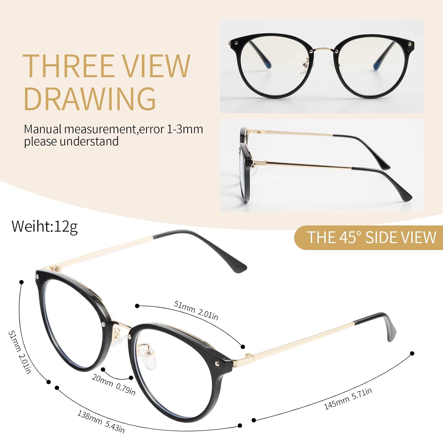 SUNTIRC Blue Light Blocking Glasses Computer Gaming Clear Frame Women Men Anti Blue Light Glasses Women Lightweight Computer Glasses Non-Prescription Lens Anti Glare anti Headache (black, 1pcs) - Image 3