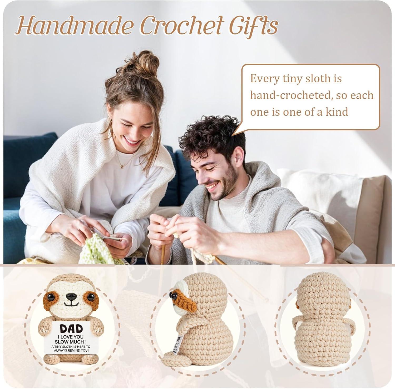 Dad Gifts, Dad Birthday Gifts - Handmade Crochet Funny Cute Sloth, Presents for Daddy from Daughter Son for Birthday, Father's Day, Christmas - Image 3