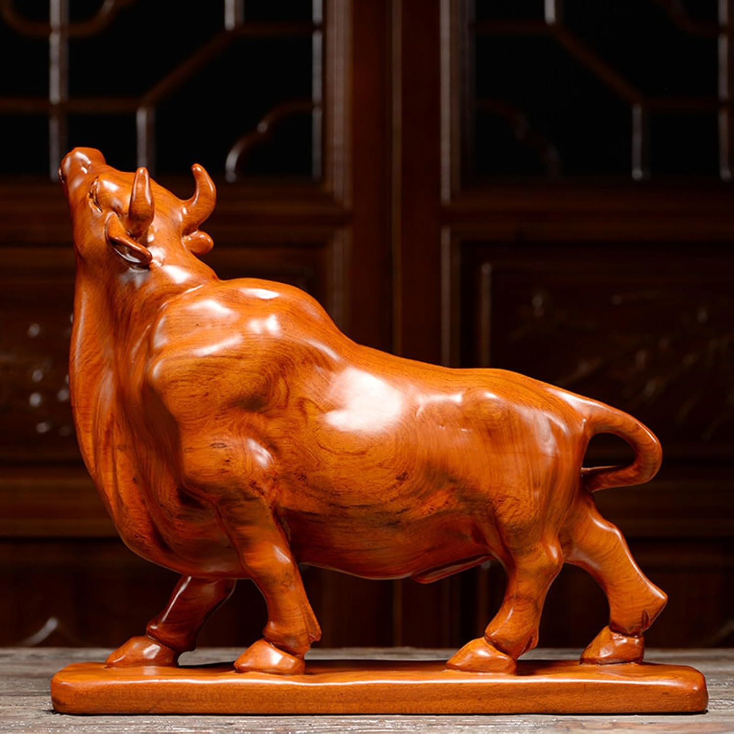 Bull Statue Stock Market Decor - Wood Wall Street Bull Desk Statue - for Stock Market Traders Investors Gift (yellow) - Image 7