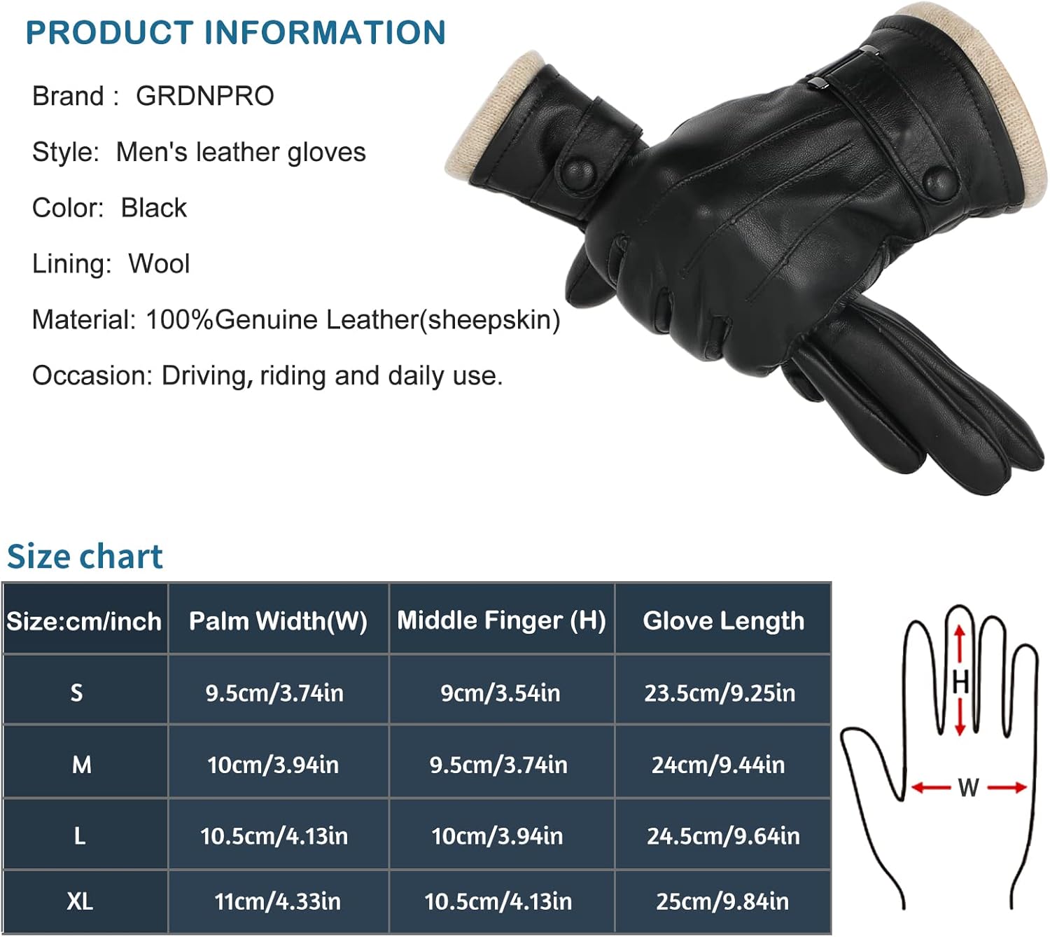 Winter Sheepskin Leather Gloves For Men, Thermal Cashmere Lining Touchscreen Texting Typing Dress Driving Motorcycle Gloves - Image 2