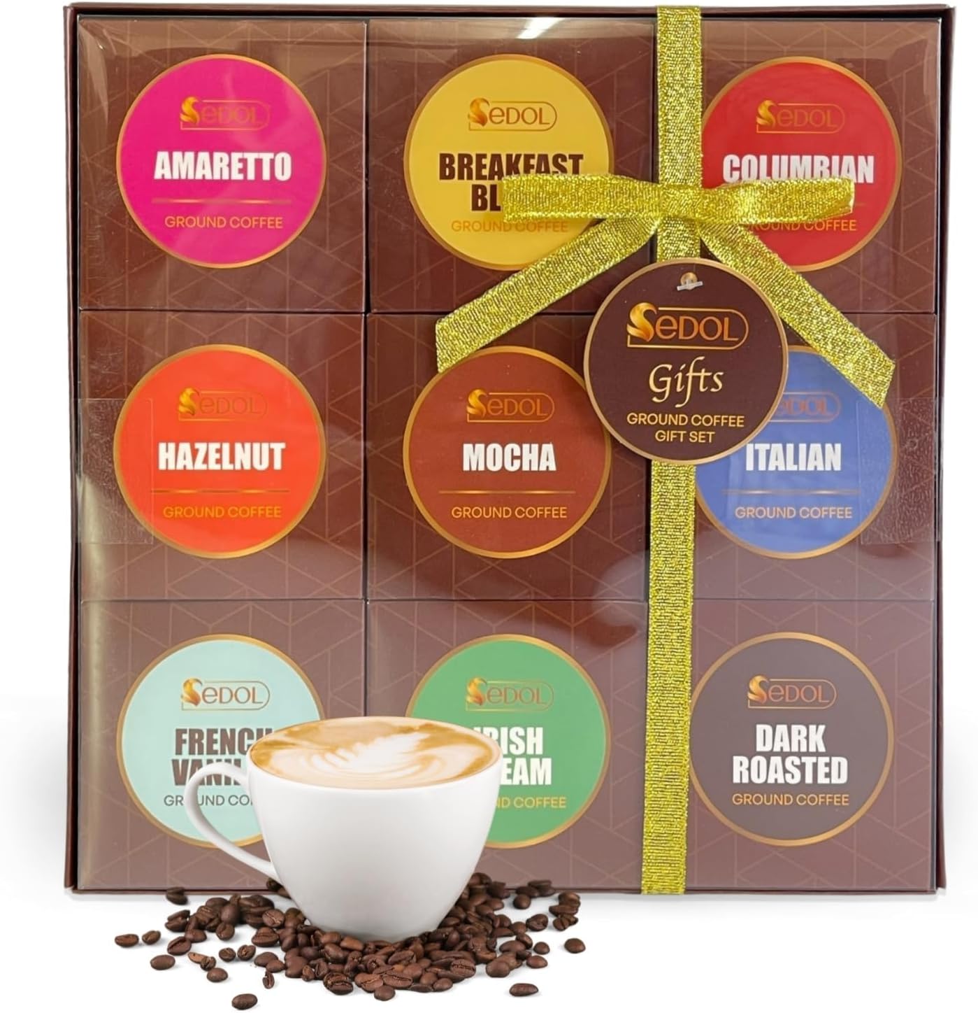 Ground Coffee Gift Set Christmas Hamper – 9 Flavour Gourmet Selection Box for Coffee Lovers with Colombian Amaretto Hazelnut Vanilla Mocha Irish Cream Dark Roast – Festive Gift for Men Women Friends - Image 8