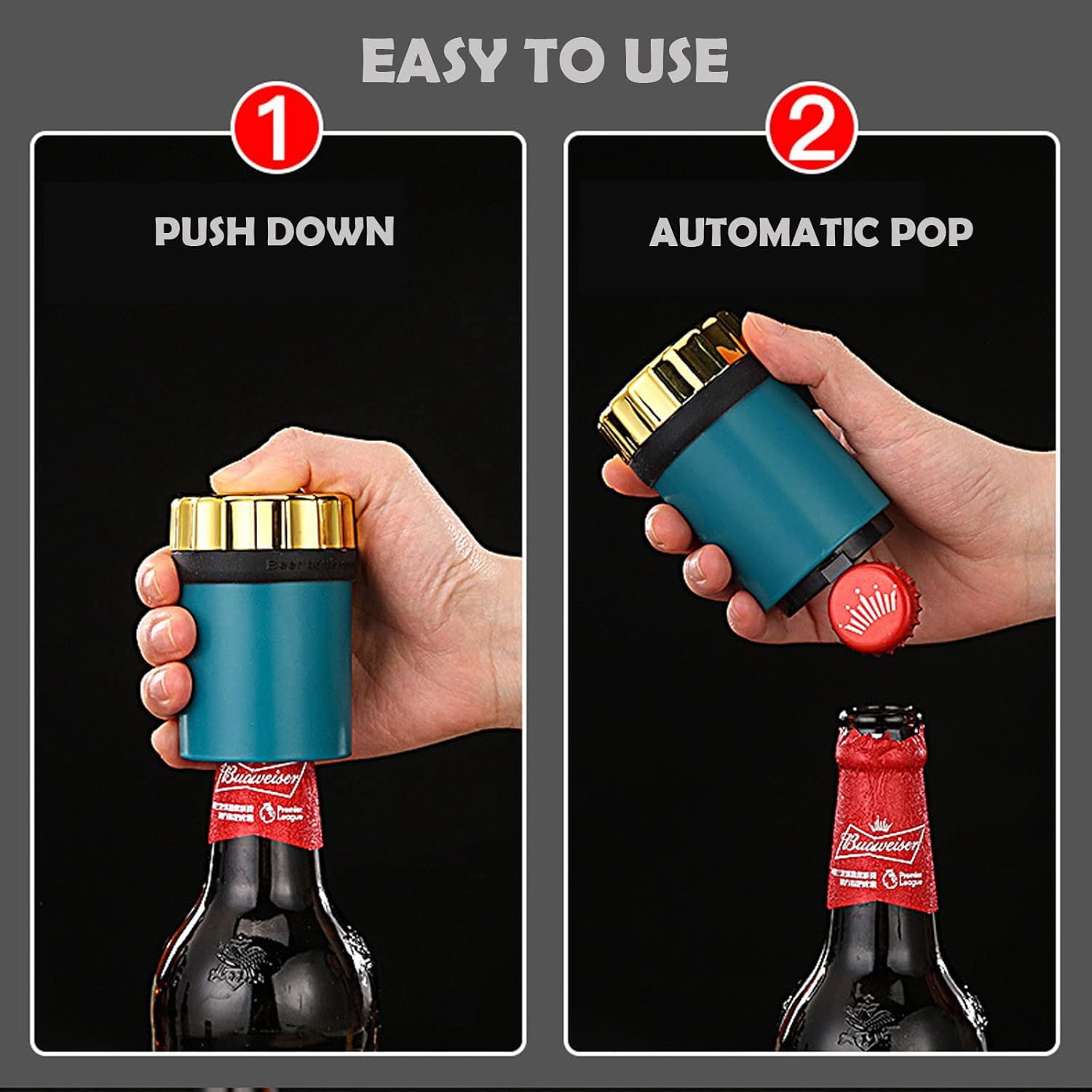 Push Down Bottle Opener,Magnetic Bottle Openers,Beer Bottle Openers for Men Automatic Bottle Opener,Beer Bottle Cap Opener Tool,Kitchen Gadgets Novelty Unique Gifts for Men - Image 4