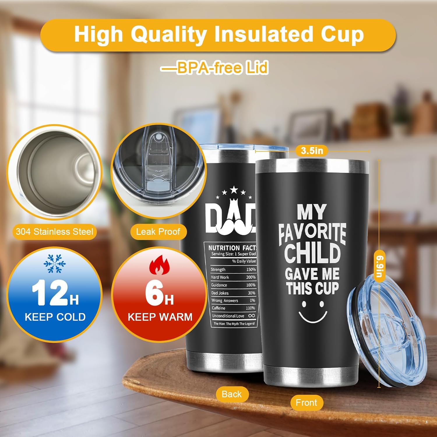 Dad Gifts from Daughter Son, Birthday Gifts for Dads, Christmas Fathers Day Gift Ideas for Dad, Personalised 20oz Insulated Drinking Cup Presents for Daddy, Funny Socks - Image 3