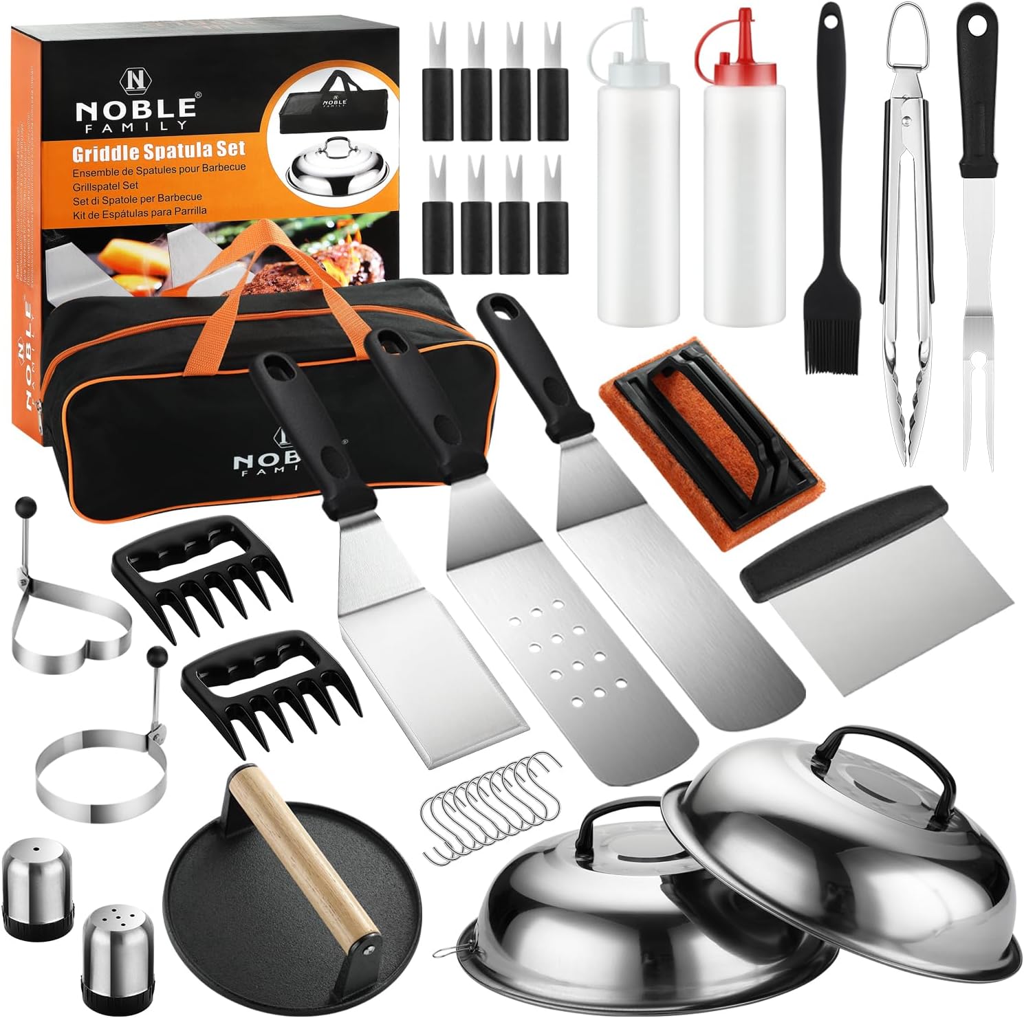 38PCS Griddle Accessories Kit, Professional BBQ Tools Set for Ourdoor Cooking, Stainless Steel Griddle Spatula Set with Tongs, Smash Burger Press, Carry Bag, Perfect Grilling Gifts for Men Dad