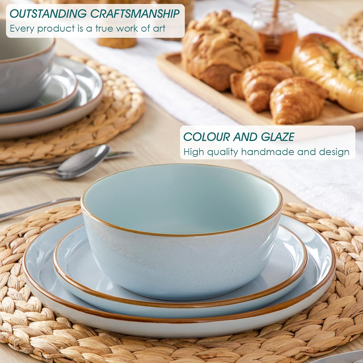 vancasso Reno Stoneware Dinner Set for 6, 18 Pieces Plates and Bowls Set with Dinner Plates, Dessert Plates & Cereal Bowls, Speckled Crockery Set in Mixed Colors, Chip & Scratch Resistant - Image 5