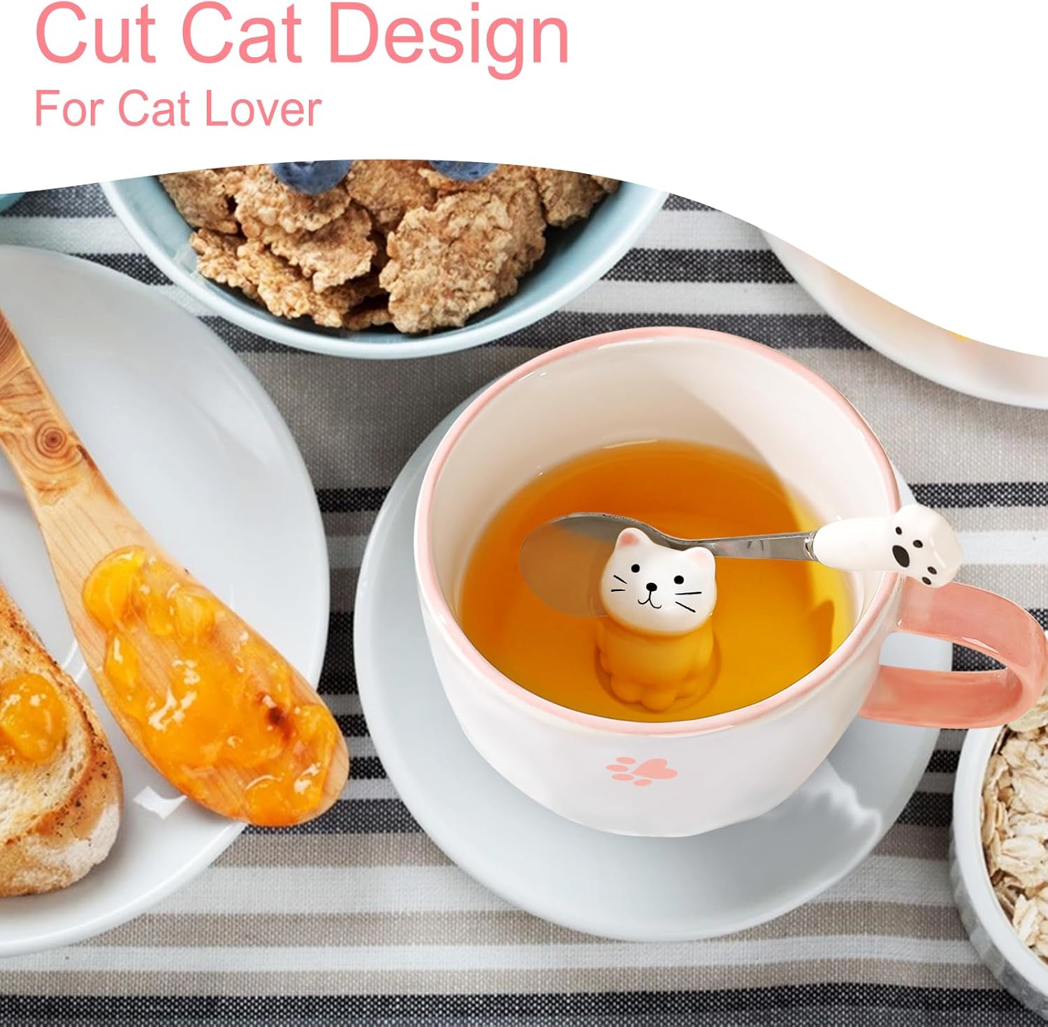 Gifts for Women Cute Cat Coffee Mug Tea Cup with Spoon Lid Kawaii Stuff Funny Cool Mugs Christmas Xmas Valentine's Mother's Day Halloween Birthday Gifts for Her Wife Mum Grandma Girls Teacher Friend - Image 5