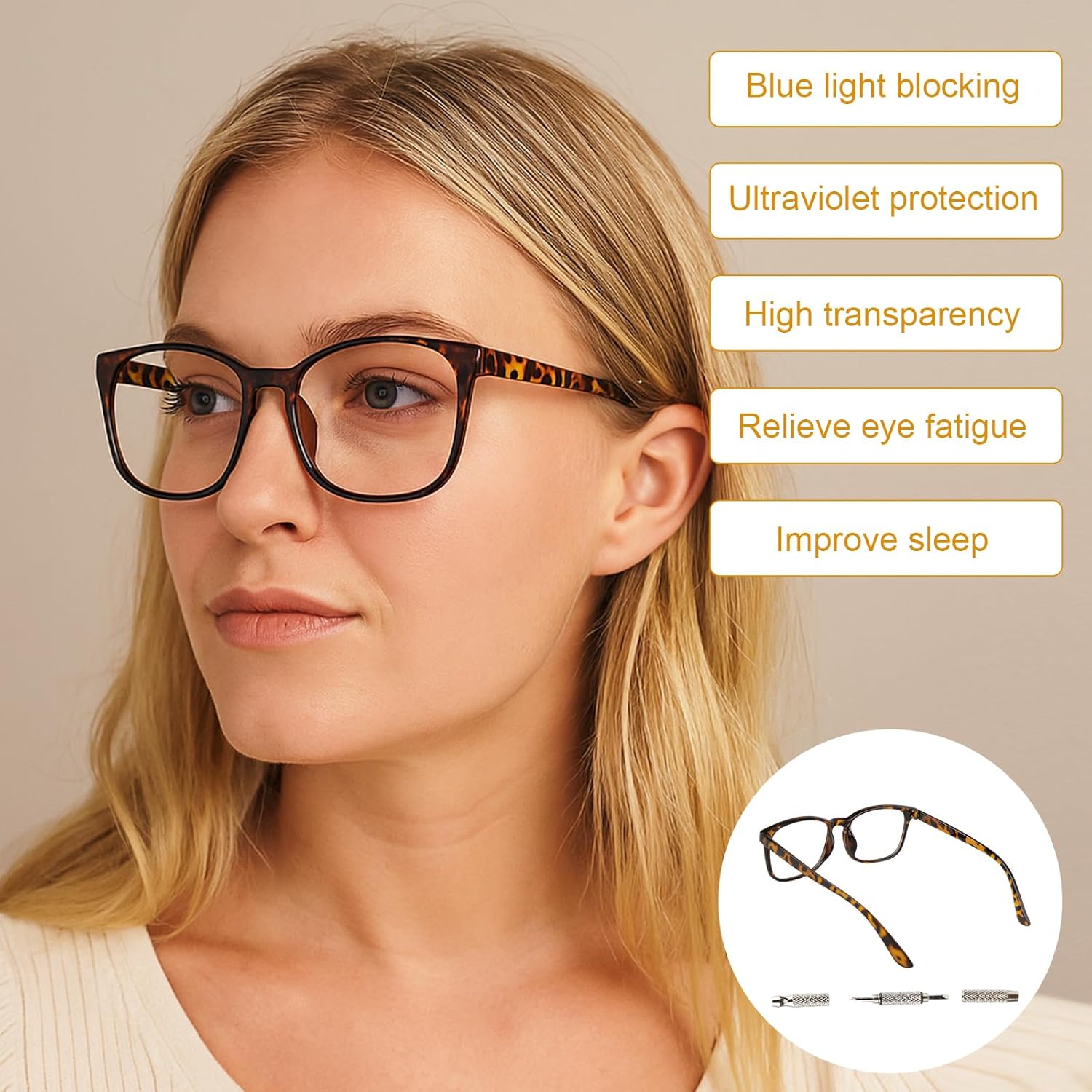 Blue Light Blocking Glasses Computer Glasses Anti Eyestrain and Glare Clear Len Eyewear for Women Men UV Protection Eyeglasses Fashion Square Lightweight Eyeglasses Reduce Headaches, Tortoiseshell - Image 5