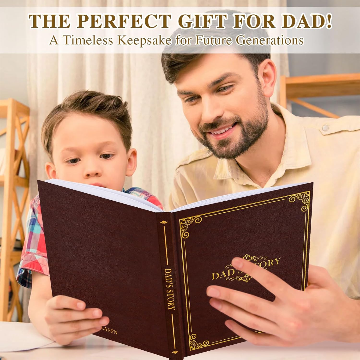 Lanpn Dad Life Story Journal with 300+ Questions, Gifts for Dad Father's Day Birthday Christmas Dads Memory Keepsake Book to Fill Out Leather Father Story Guided Journal to Share Life & Love (Brown) - Image 6