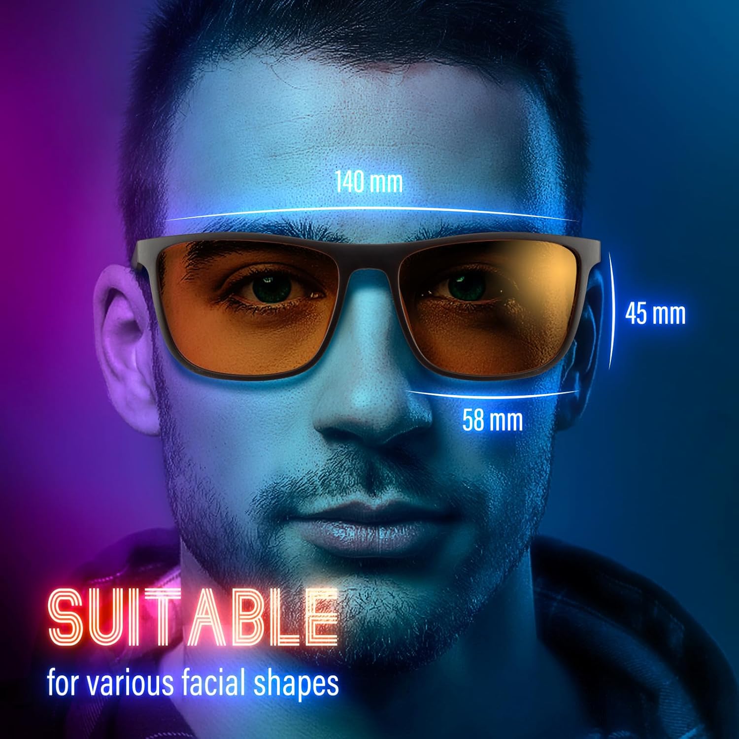 Bloomoak-99% Blue Light Blocking Glasses-Gaming Glasses-Anti Glare - Anti Fatigue-TR90 Material-Suitable for Screens, Games, TVs, Mobile Phones (Amber - 99% - Black Frame) - Image 2
