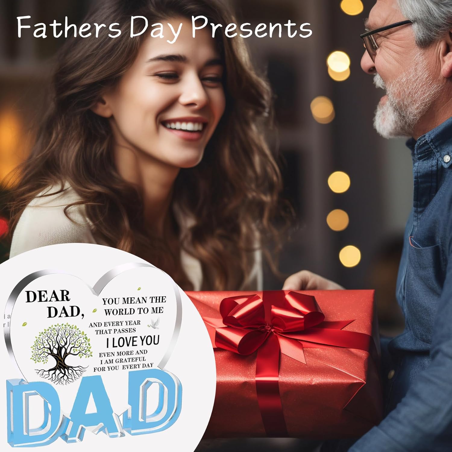 Gifts for Dad, Dad Christmas Gifts - Acrylic Heart Dad Plaque 3.9 × 3.7 × 0.4inch, Christmas Gifts for Dad from Daughter, Son, Dad Birthday Gifts, Fathers Day, Birthday, Stepfather, Best Dad Gifts - Image 4