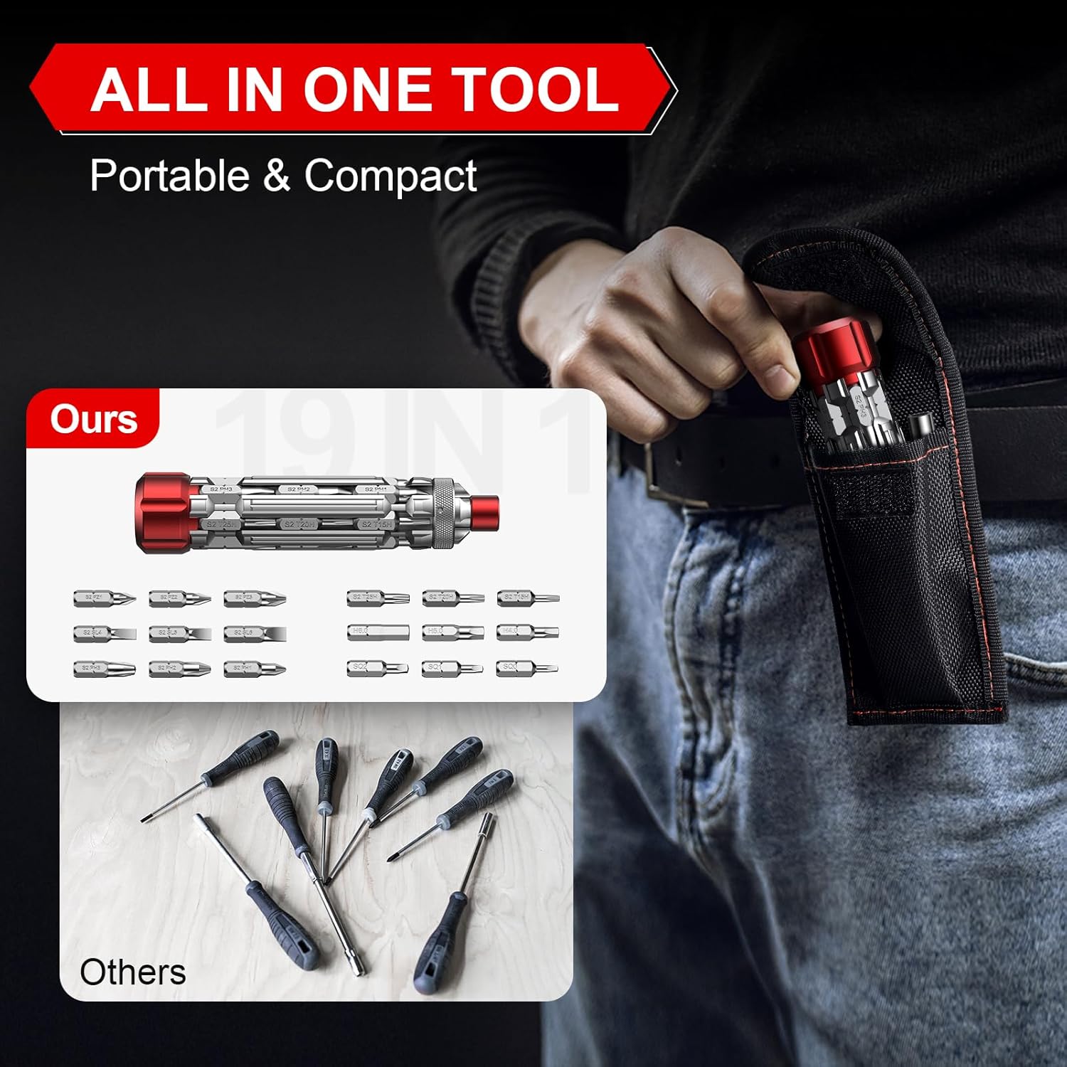 JOREST 19 in 1 EDC Multibit Screwdriver, Unique Gifts for Men, Cool Tool Gadgets Gifts for Handyman, Mens Funny Gifts for Dad Birthday - Image 7