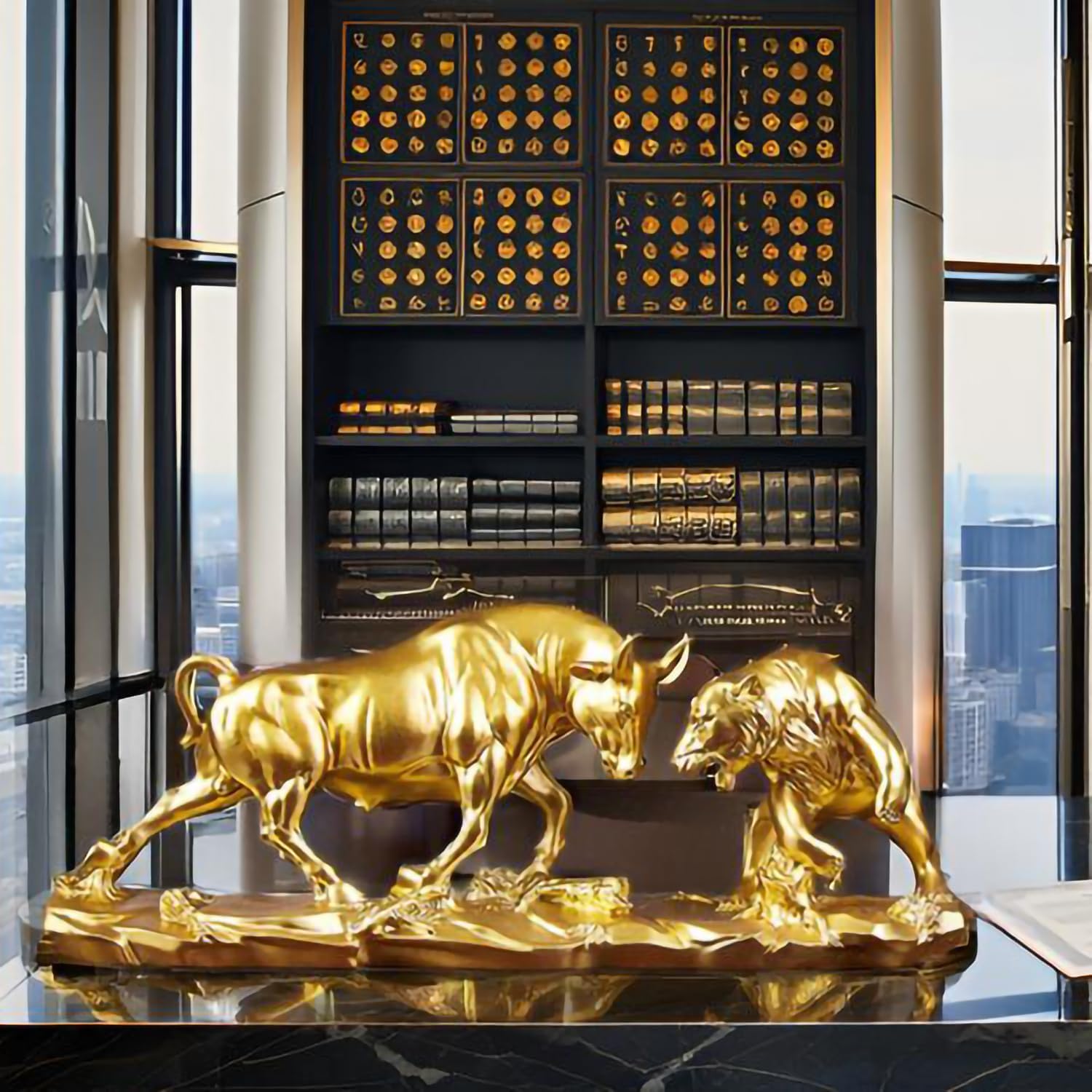 Bull and Bear Statue - Gold Resin Stock Market Decor for Office Desk, Symbol of Financial Success and Prosperity - Image 8