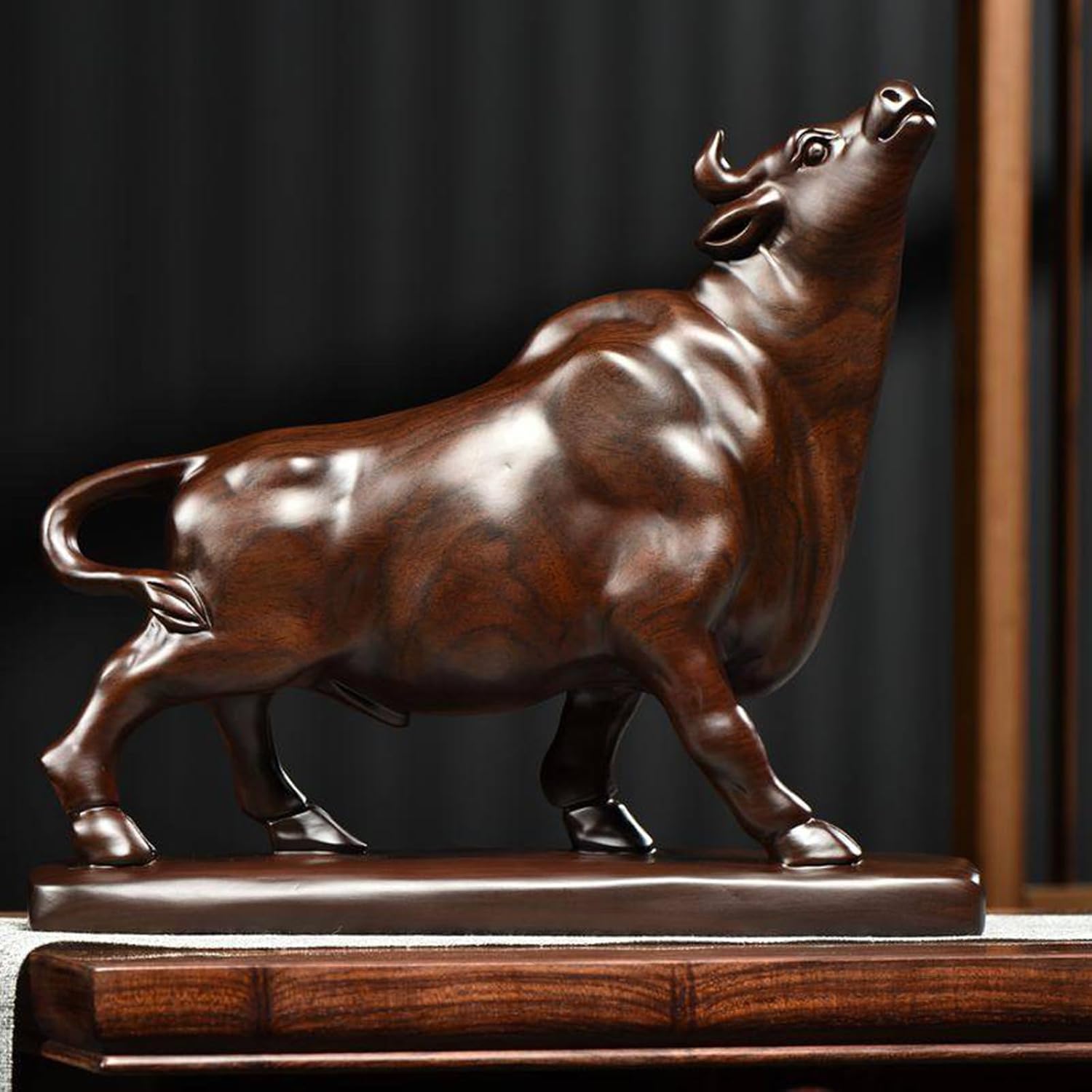 Bull Statue Stock Market Decor - Wood Wall Street Bull Desk Statue - for Stock Market Traders Investors Gift (yellow) - Image 3