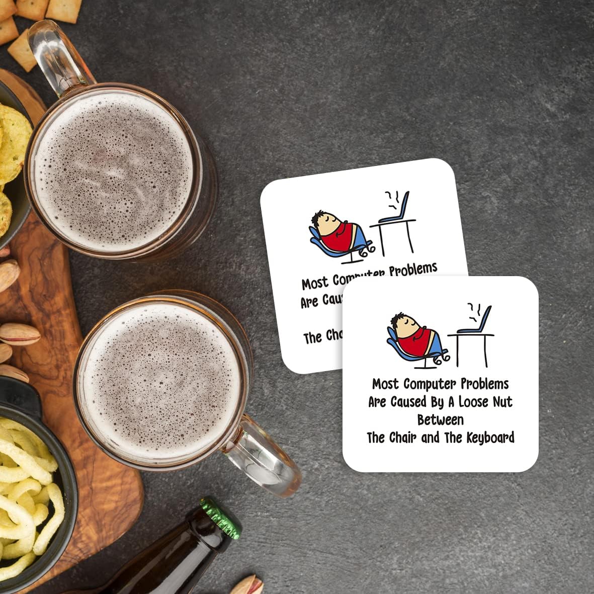 CS438 Most computer problem are caused by a loose nut between the chair and the keyboard Novelty Funny Coffee Tea Drink Gift Glossy MDF Wooden Coaster | Gifts for Tech Support, Dad, Men, Colleagues - Image 3